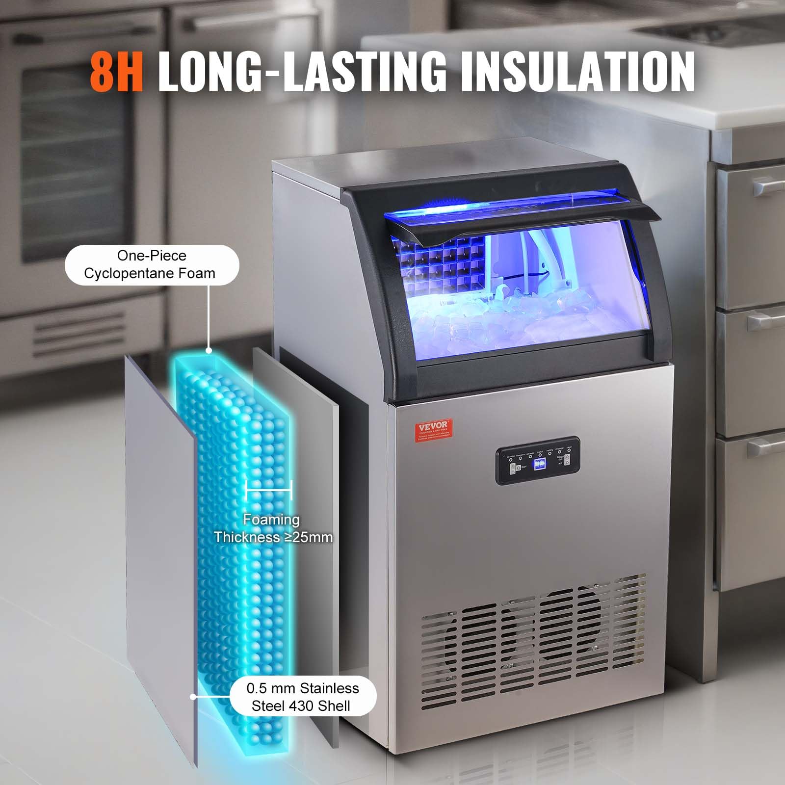 VEVOR Commercial Ice Maker Machine 150LBS/24H, 24LBS Storage Capacity - Fast 55 Ice Cubes in 12-15 Mins - Perfect for Bars, Home, Office & Restaurants - Ideal for Cocktails, Parties & Food Service