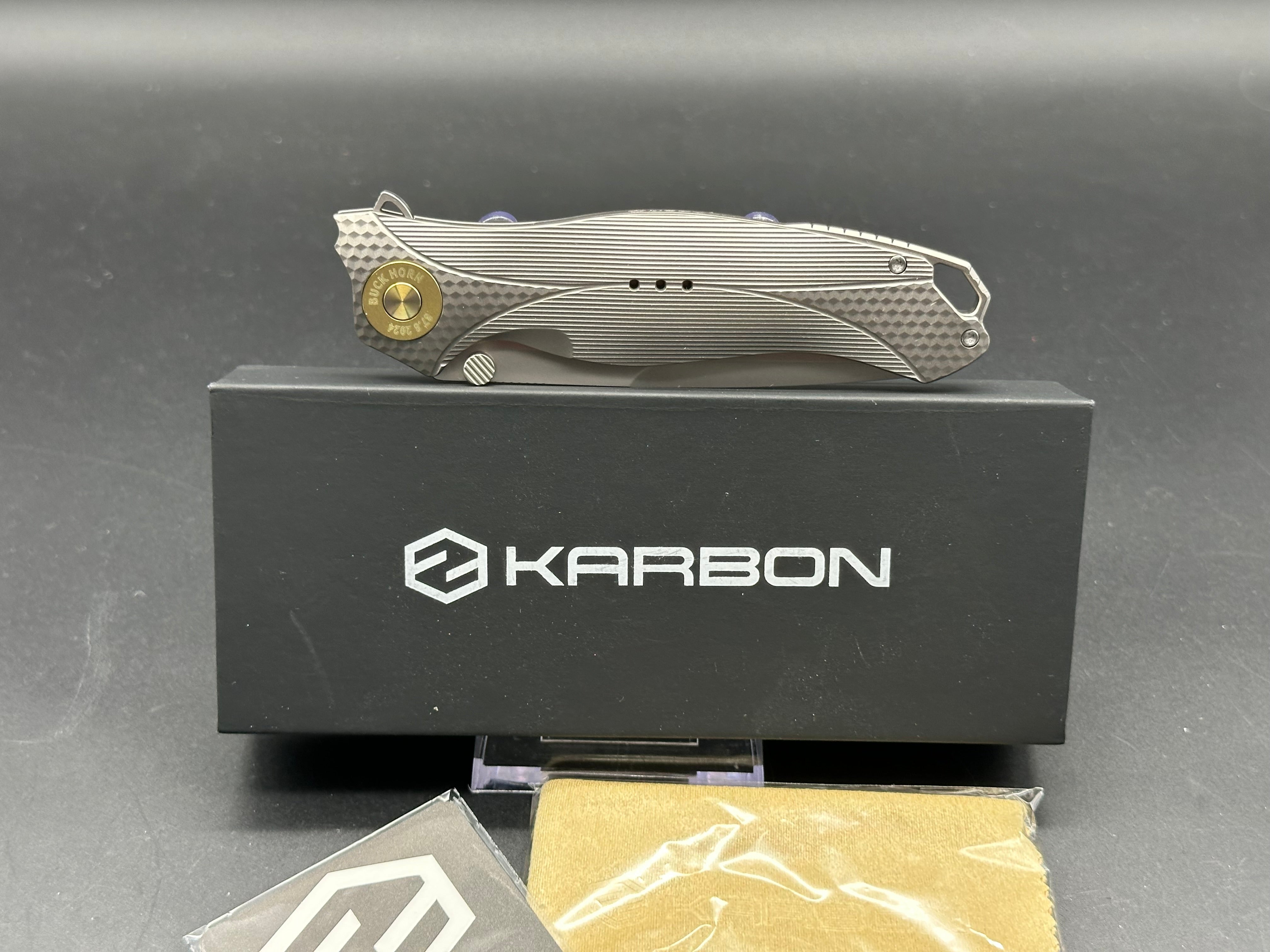 Ken Onion Karbon Knives Ketuo Buckhorn Titanium Frame Lock Folding Knife - 4 Bead Blast Finish | EDC, Outdoor Survival & Camping Gear