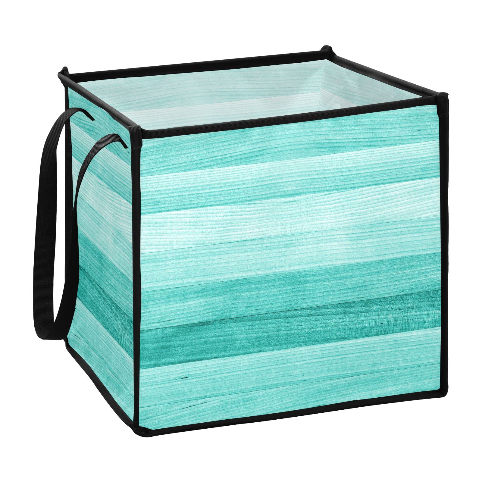 Teal Green Collapsible Storage Bins - 13x13x13 Inch Square Wood Texture Fabric Cube Organizer with Handles for Toys, Nursery, Shelves & Closet | Perfect for Kids' Room Organization, Closet Storage & Home Decor
