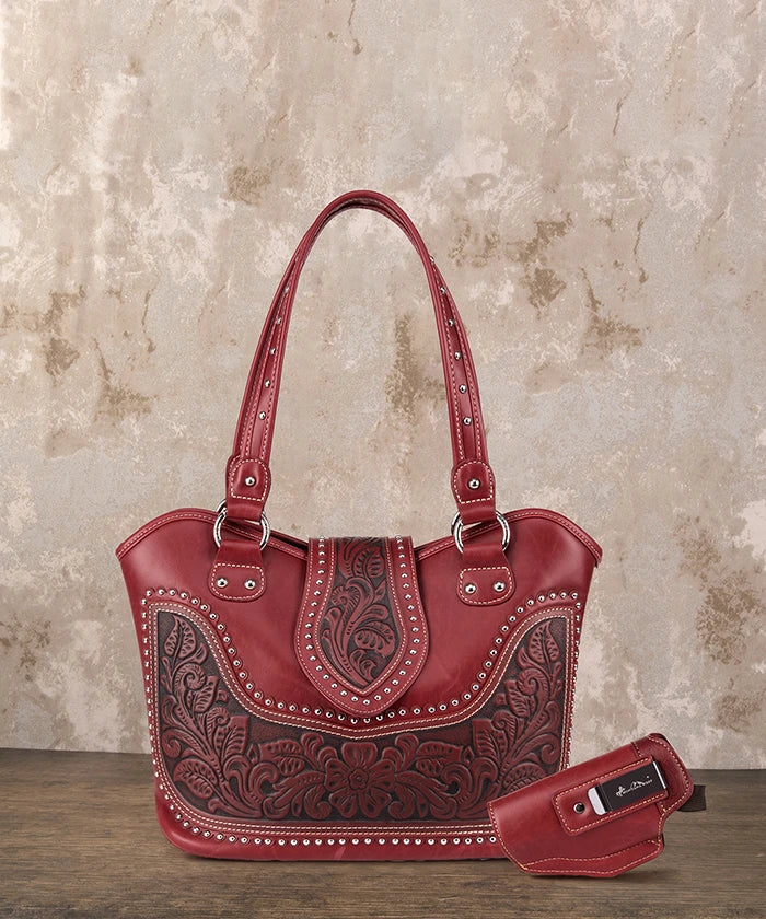 Montana West Studded Leather Concealed Carry Handbag for Women - Stylish CCW Purse with Hidden Gun Pocket - Perfect for Everyday Use, Travel & Self-Defense