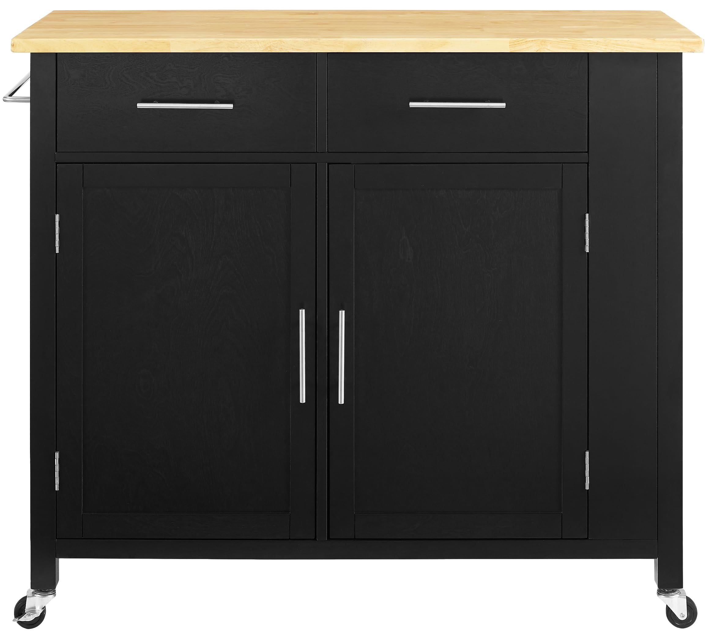 Crosley Savannah Wood Top Rolling Kitchen Island Cart with Shelves & Drawers - Black | Microwave Stand & Storage Solution for Small Kitchens, Apartments & Dining Areas