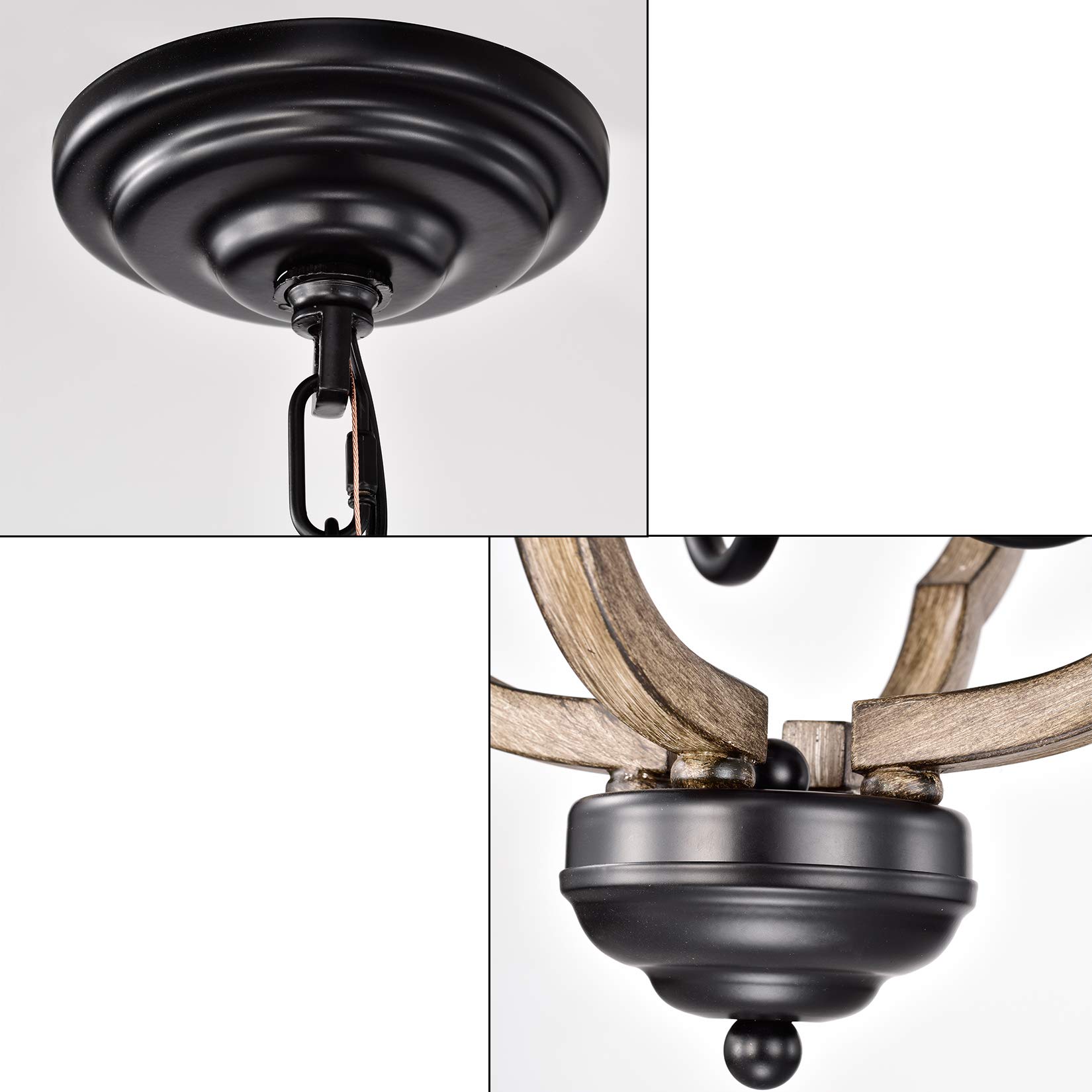 Matte Black Farmhouse Chandelier - 4-Light Adjustable Pendant Lighting with Wood Grain Finish | Industrial Ceiling Light for Kitchen Island, Dining Room, Living Room, Foyer & Entryway | Perfect for Rustic Home Decor and Open Concept Spaces