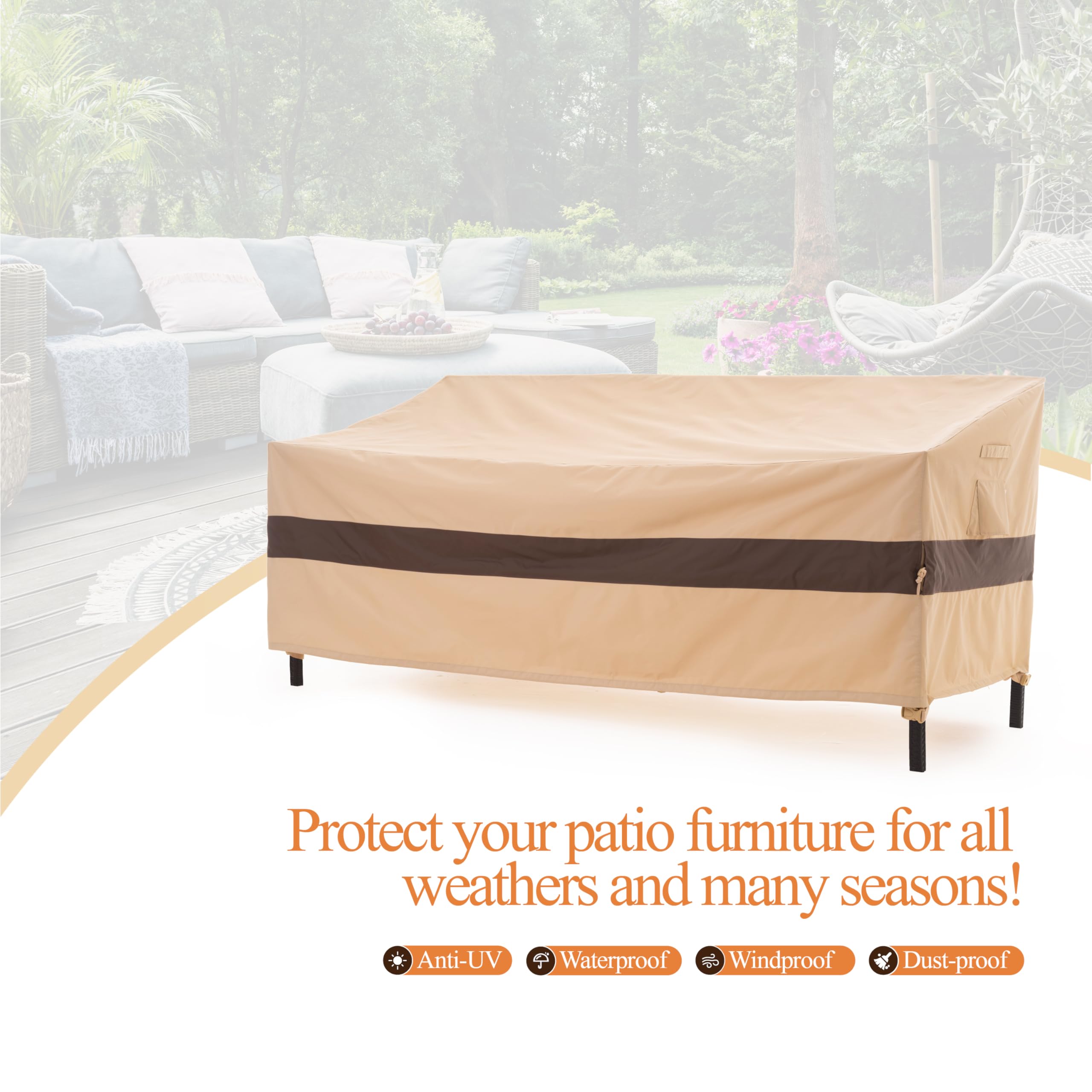 Heavy Duty 3-Seater Outdoor Sofa Cover - Waterproof & Wind Resistant Patio Couch Cover (87