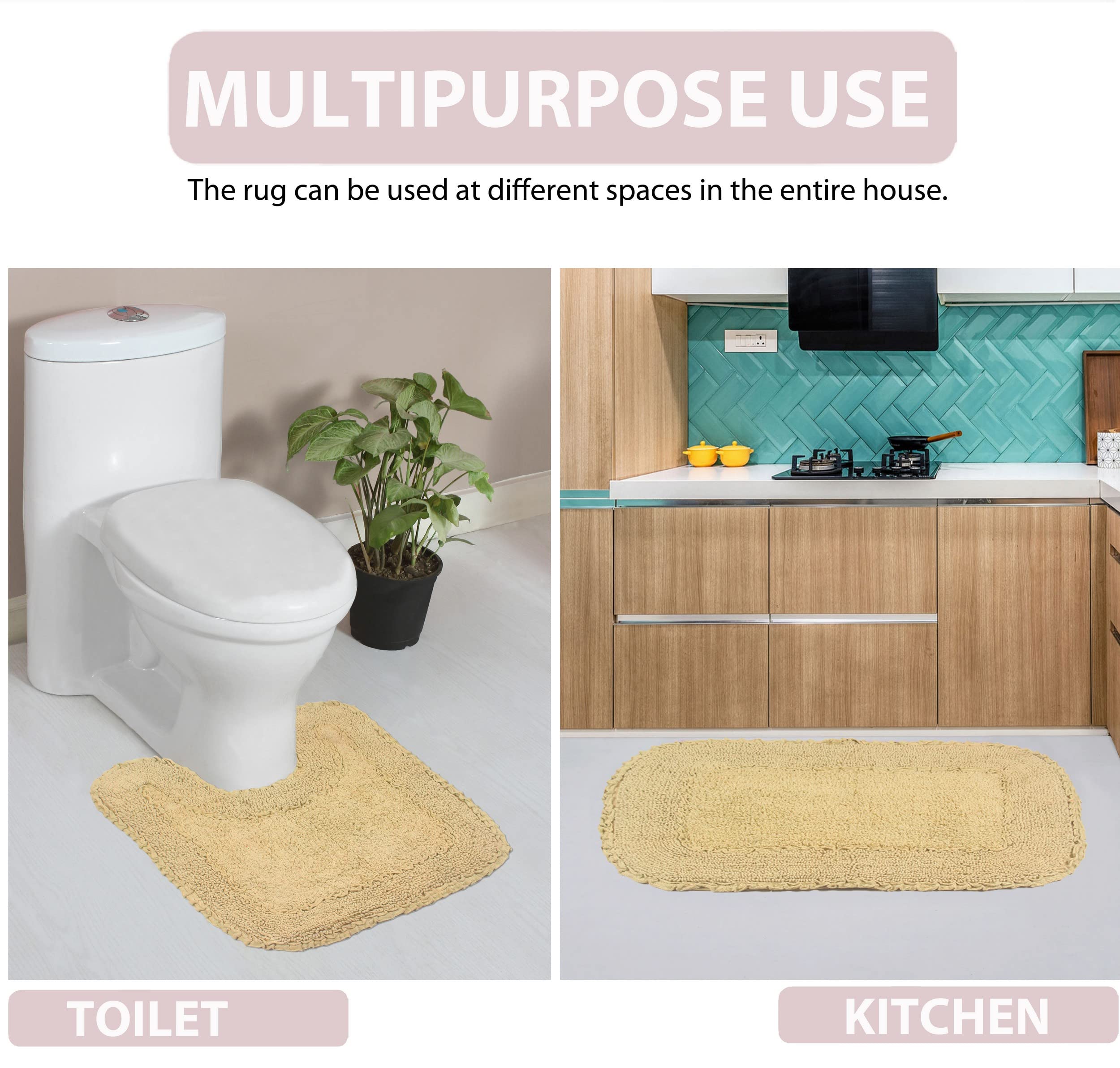 Premium 100% Cotton Bathroom Rugs Set - Ultra Soft & Absorbent Non-Slip Bath Mat - Washable 4-Piece Collection with Runner - Perfect for Bathroom, Kitchen & Laundry Room - Home Weavers Radiant Collection in Yellow