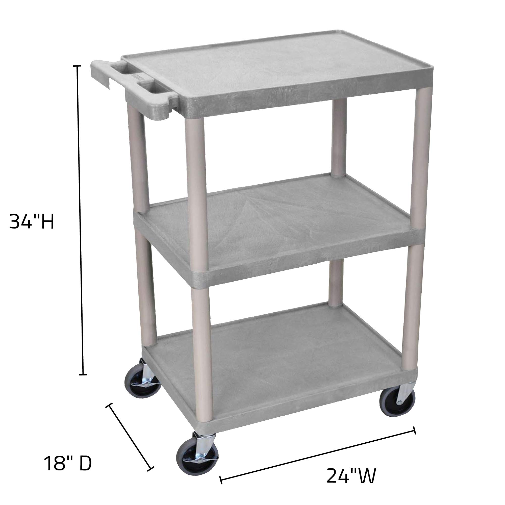 Luxor 3-Tier Utility Cart with Multipurpose Storage - Durable Structural Foam Plastic in Gray | Perfect for Kitchen, Bathroom, Office & Garage Organization