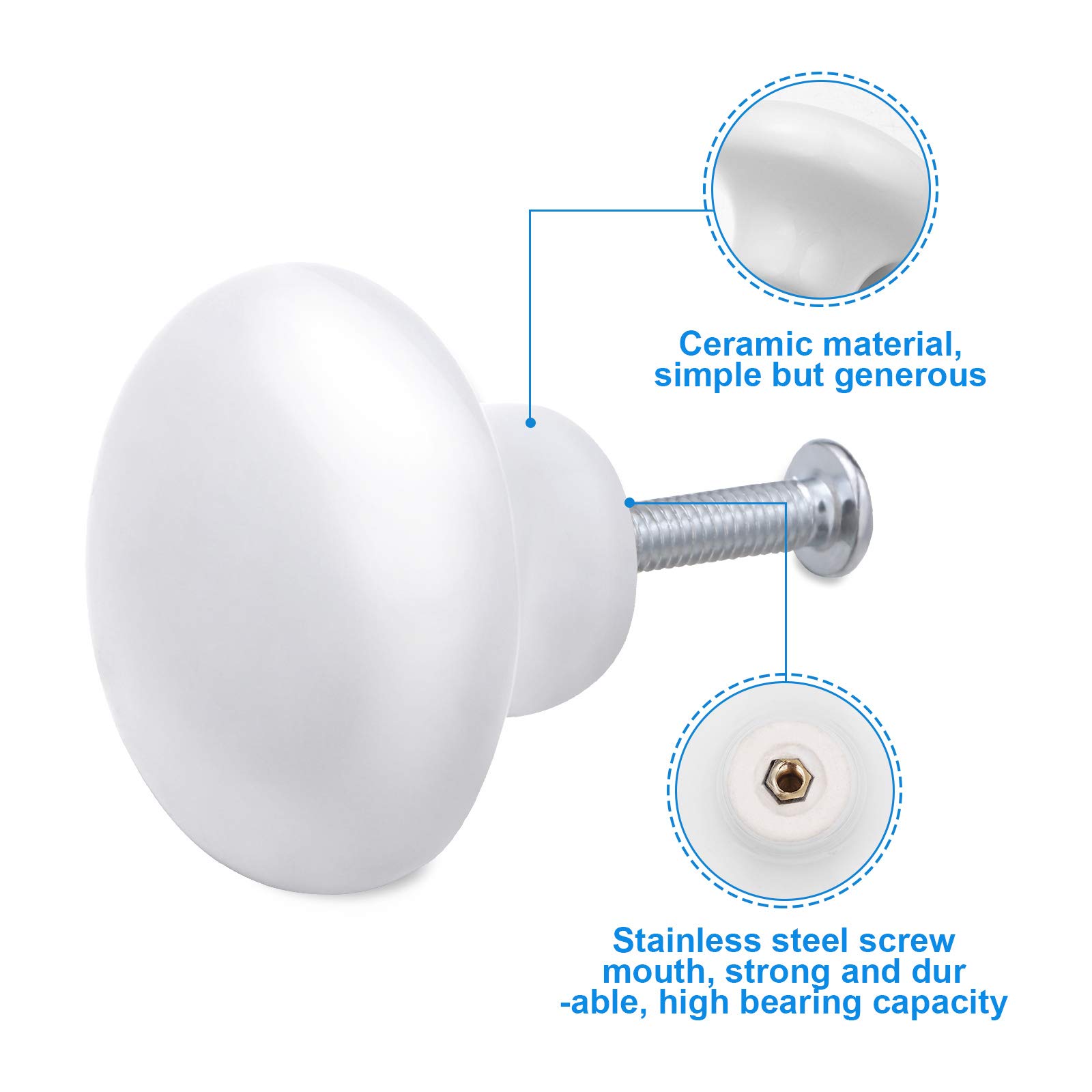 VORCOOL 5-Pack White Ceramic Cabinet Knobs - Round Drawer Pull Handles for Kitchen Cupboards & Furniture - Durable Ceramic Hardware for Cabinets, Dressers, and Home Decor (White)