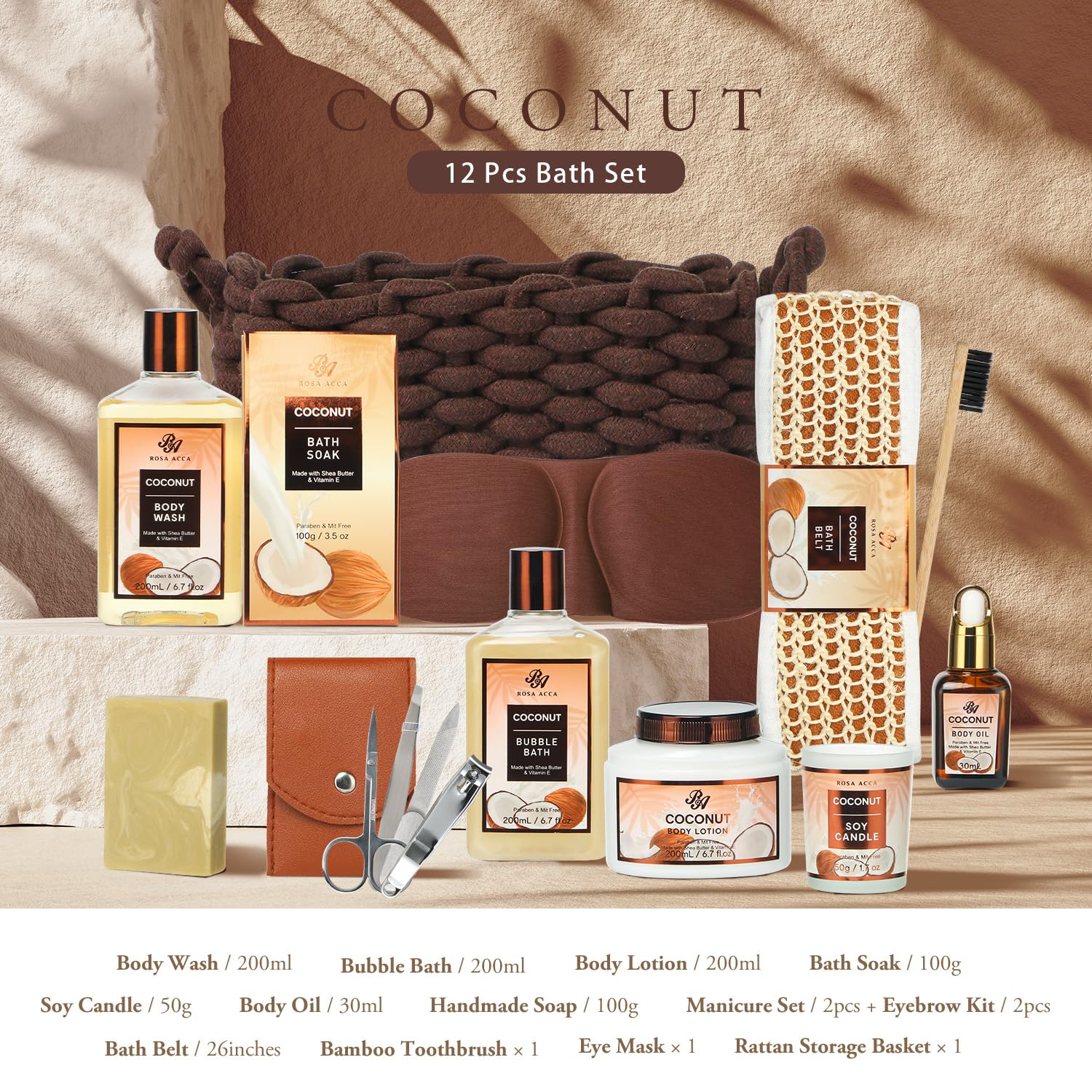 12-Piece Fathers Day Spa Gift Set - Coconut & Almond Scented Bath & Body Care Kit with Body Wash, Bubble Bath, Bath Soak & Manicure Set | Perfect Gift for Mom, Women's Birthday, Her Relaxation & Home Spa Experience