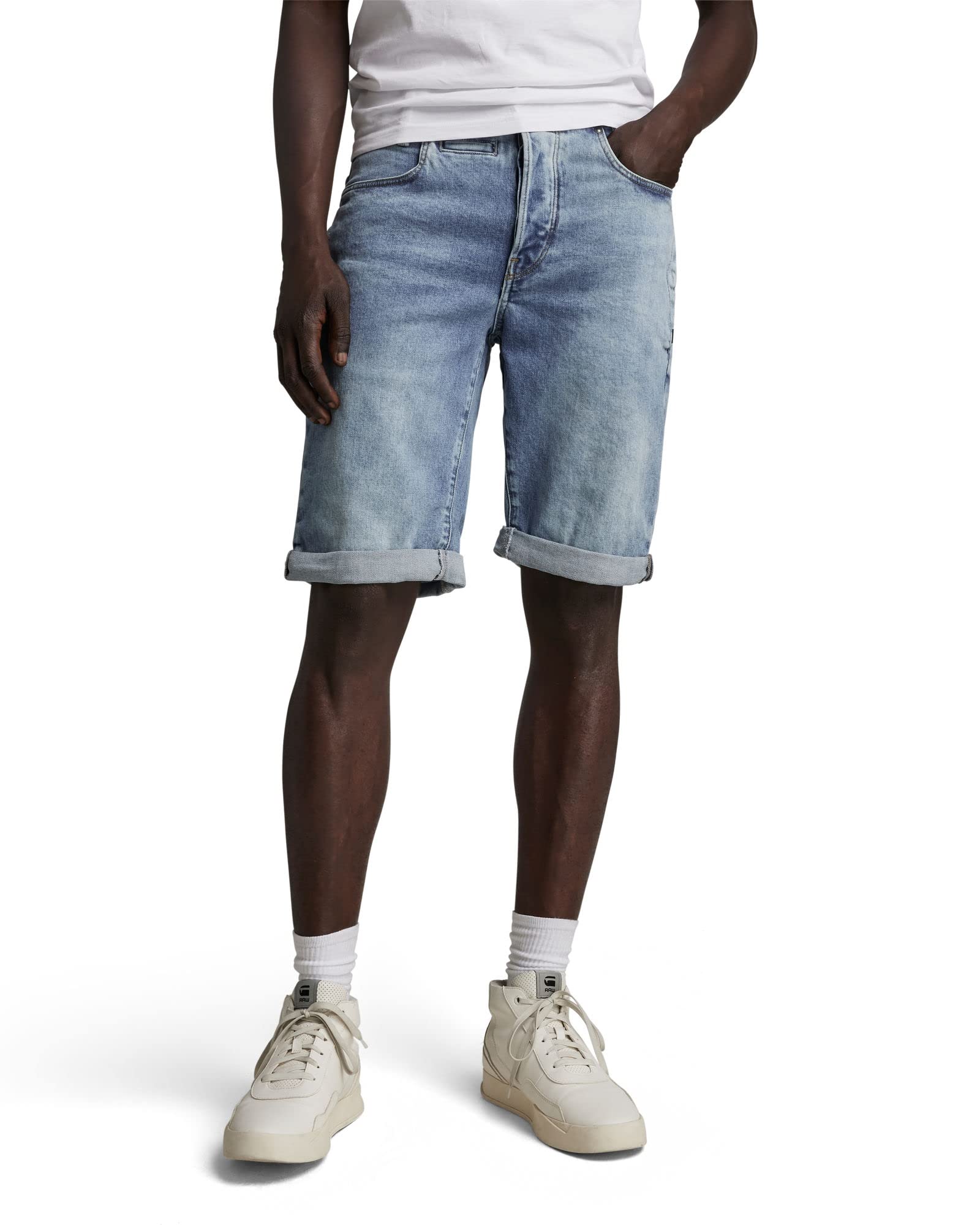 G-Star Raw Men's D-STAQ 3D Straight Fit Denim Shorts | Classic Blue Washed Denim | Casual Summer Shorts for Men | Perfect for Streetwear, Beach & Outdoor Activities