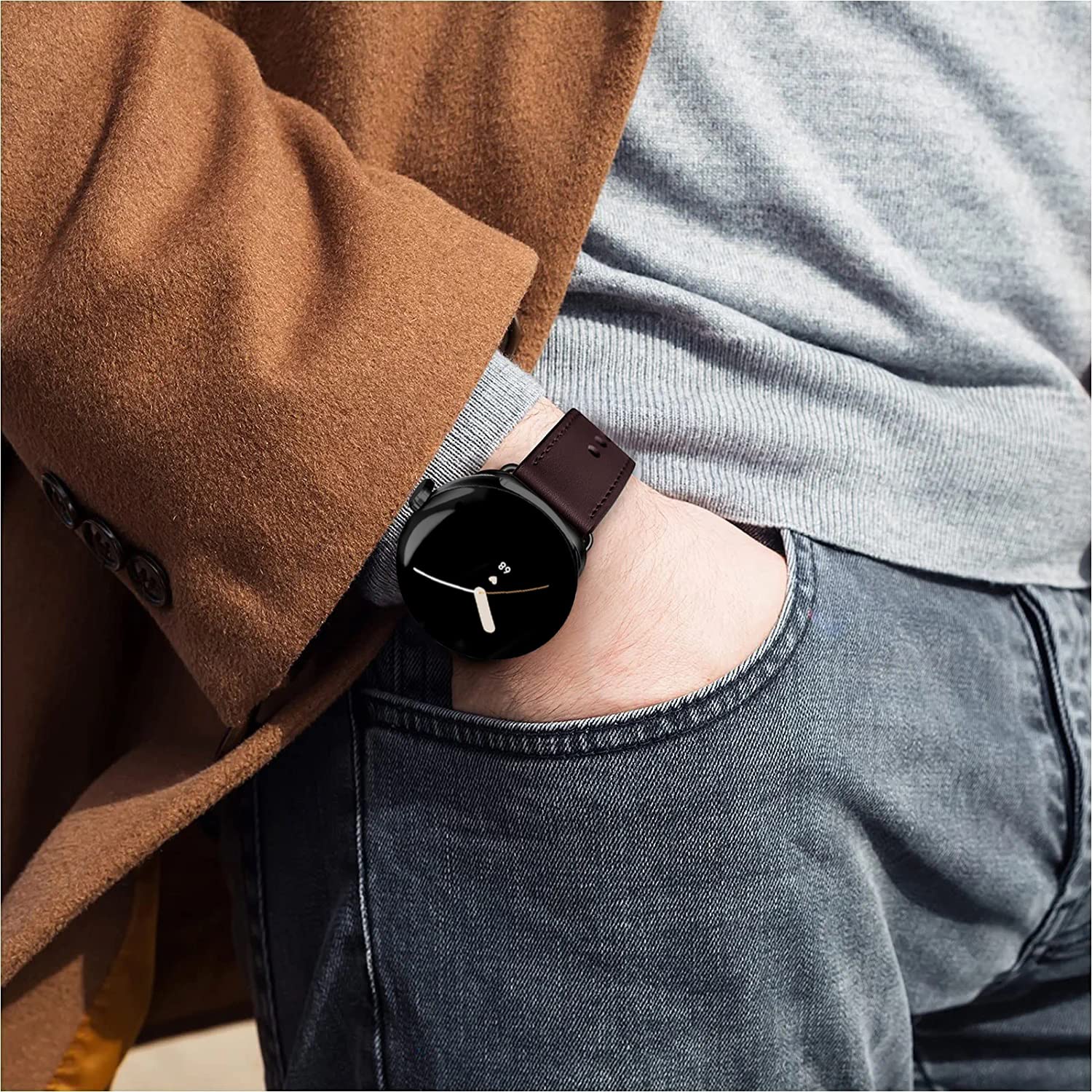 **Premium Genuine Leather Bands for Google Pixel Watch - Adjustable Clasp Strap for Men & Women - Perfect for Work, Gym & Everyday Wear**
