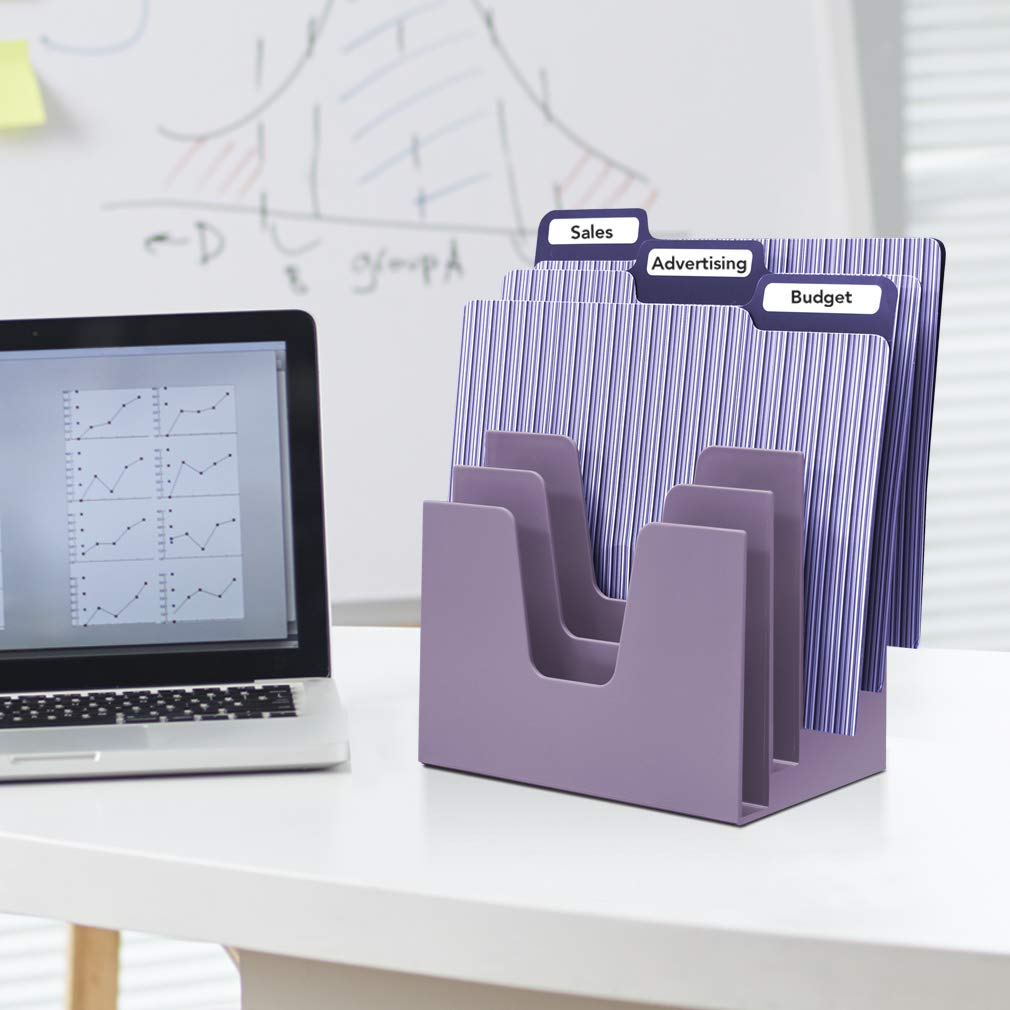 Acrimet 5-Section Incline File Sorter Organizer - Plastic Desktop Mail & Letter Holder for Office Organization - Solid Purple - Perfect for Desk, Mailroom, and Home Office Use