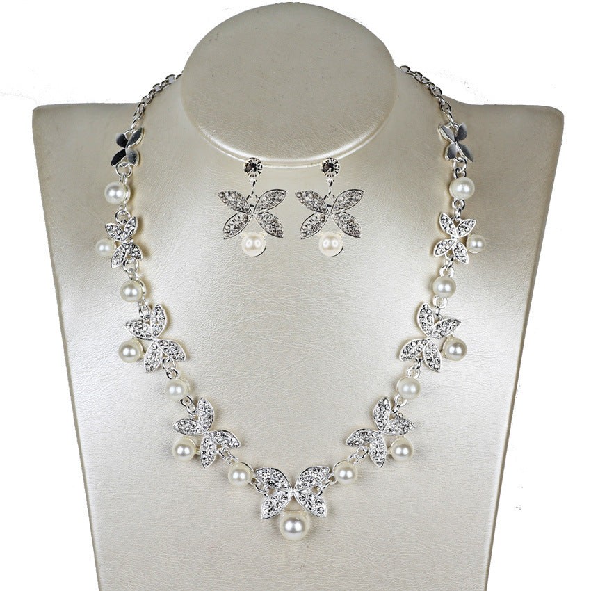 Elegant Pearl Butterfly Necklace and Earrings Set - Bridal Jewelry for Weddings, Prom, and Special Occasions