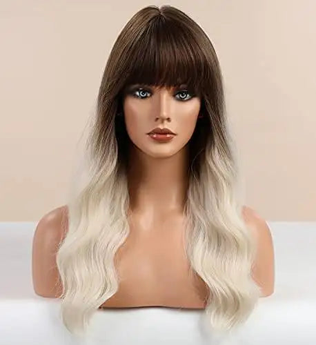 Dark Brown to Platinum Blonde Ombre Synthetic Wig for Women - Perfect for Cosplay, Halloween, and Daily Fashion