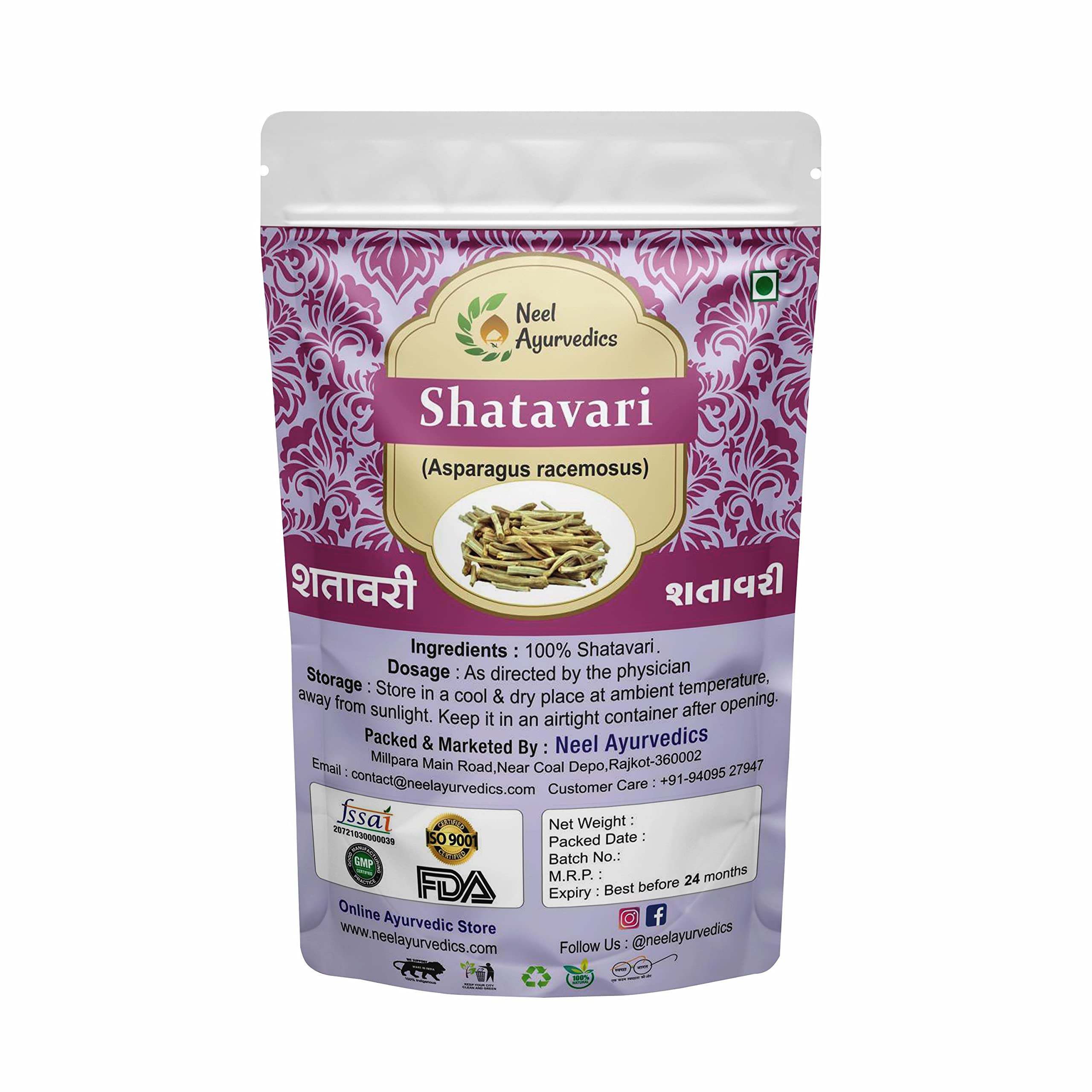 Neel Ayurvedics Shatavari Powder (Asparagus Racemosus) - 250g | Organic Herbal Supplement for Women's Health & Hormonal Balance | Supports Fertility, Lactation & Stress Relief