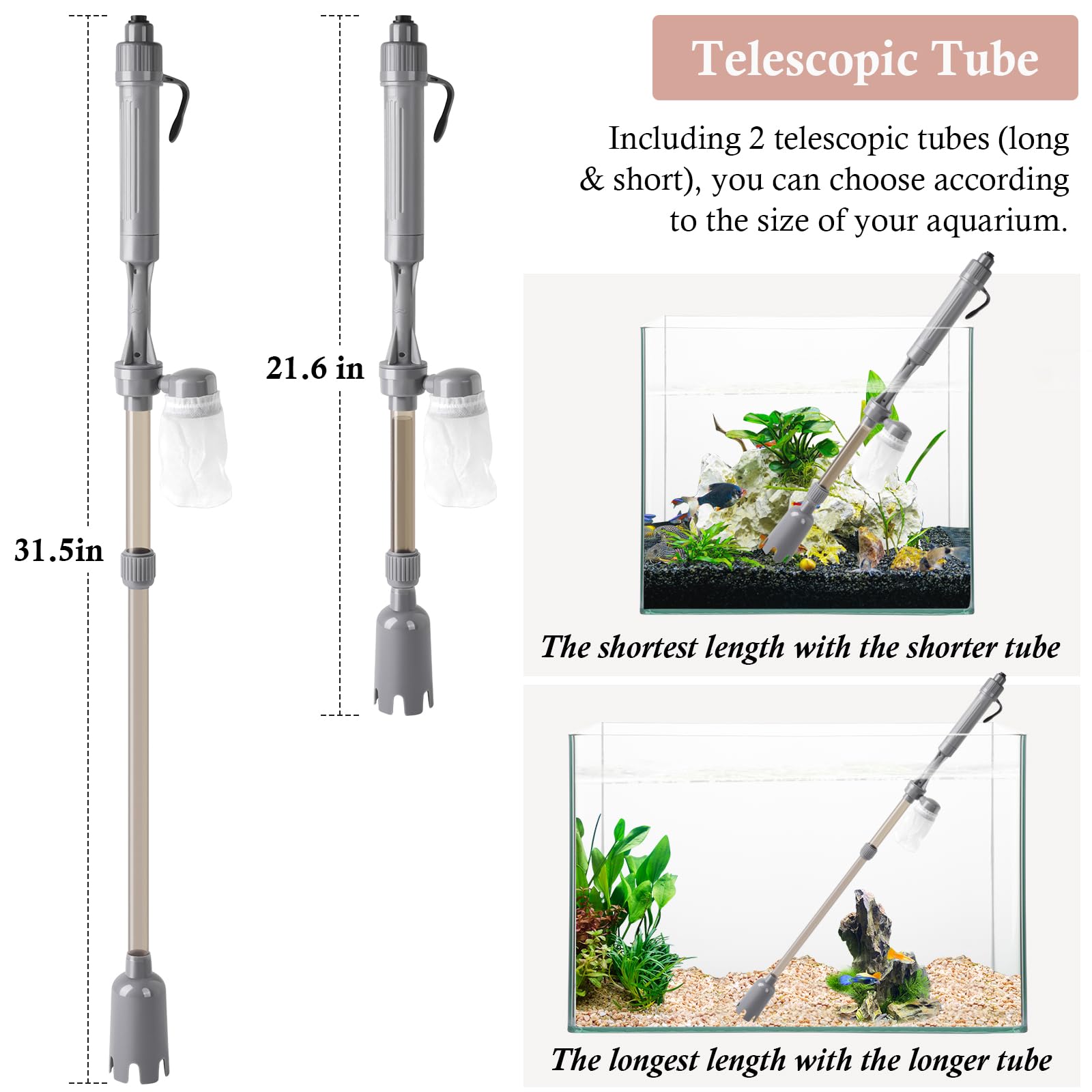 Battery-Powered Aquarium Gravel Cleaner & Water Changer - Removable Vacuum Sand Washer for Freshwater & Saltwater Fish Tanks | Perfect for Weekly Tank Maintenance & Substrate Cleaning