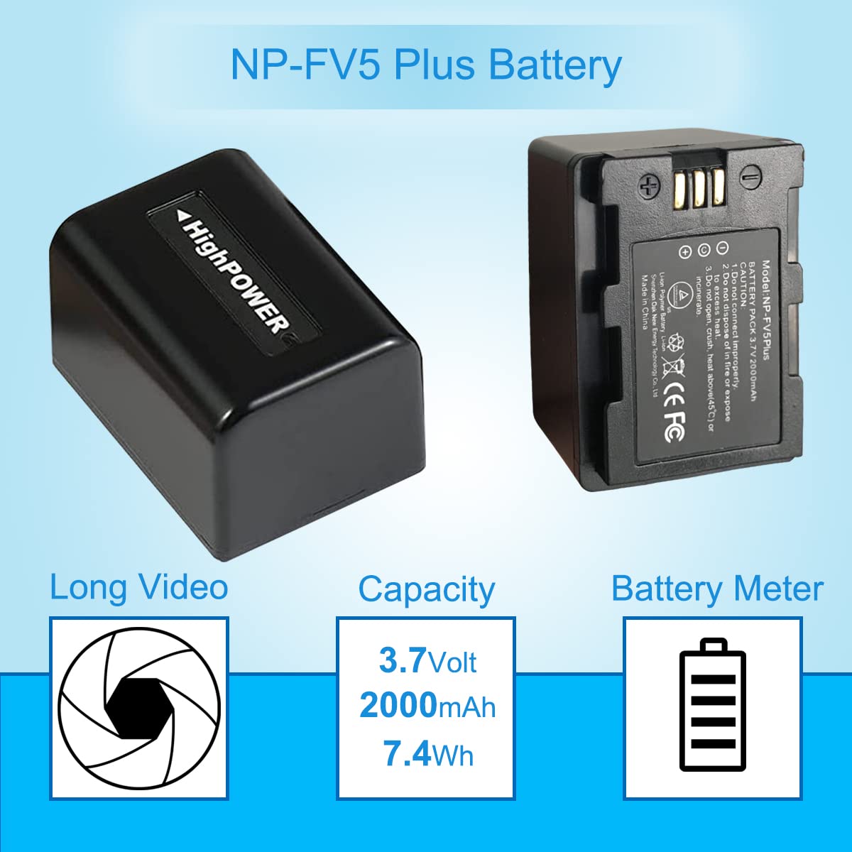 NP-FV5 Battery Charger Set with 2000mAh Rechargeable Lithium Battery - Universal Travel Charger for Sony Camcorders & Digital Video Cameras - Perfect for Vlogging, Travel Filming, and Professional Videography