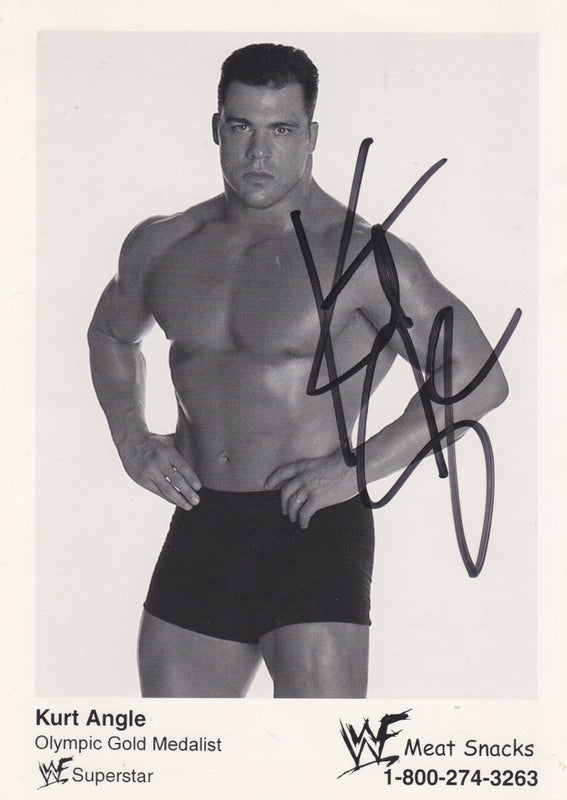1999 Kurt Angle Autographed Meat Snacks 5x7 Black & White Promotional Photo - WWE Memorabilia for Collectors & Wrestling Fans Display