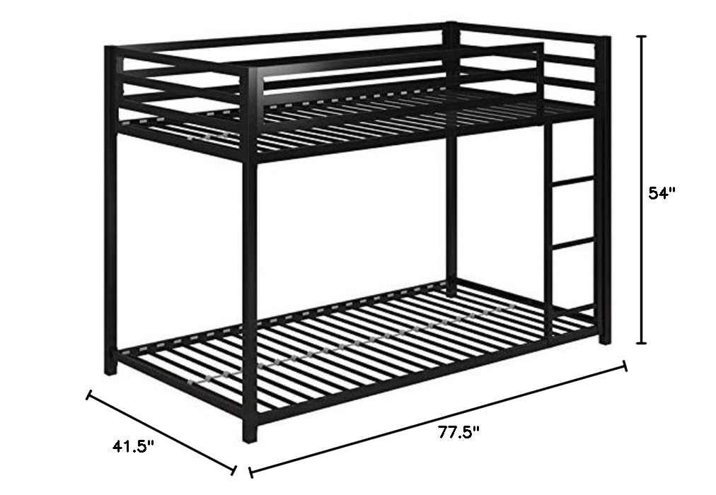 Rosebery Kids Twin Over Twin Metal Bunk Bed in Black - Space Saving Bunk Bed for Kids Room, Dormitory & Sleepovers - Sturdy & Safe Metal Frame with Guardrails