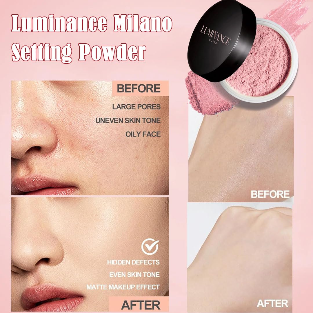 Luminance Milano Translucent Blurring Setting Powder - Pink & Neutral Shades for All Skin Tones | Oil Control, Pore Minimizing, Long-Lasting Makeup Finish | Perfect for Daily Wear, Photography & Special Occasions