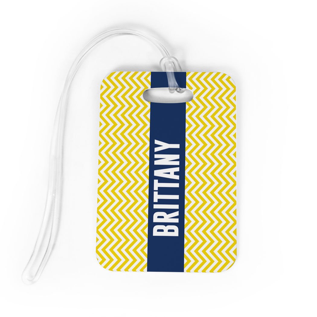 Custom Personalized Luggage Tags & Bag Tags - Chevron Design with Standard Lines on Back - Medium Size in Yellow - Perfect for Travel, Suitcases, Backpacks & Gift Giving