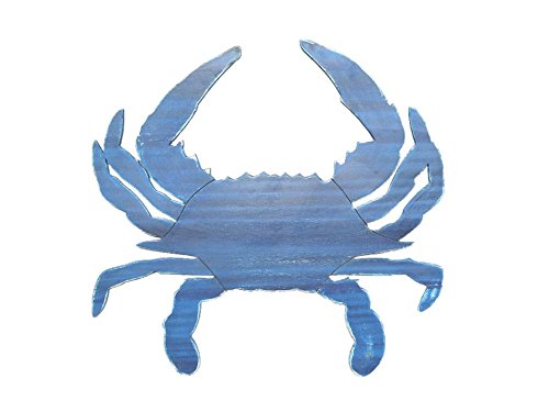 Handmade Rustic Blue Wooden Crab Wall Decor for Coastal Home