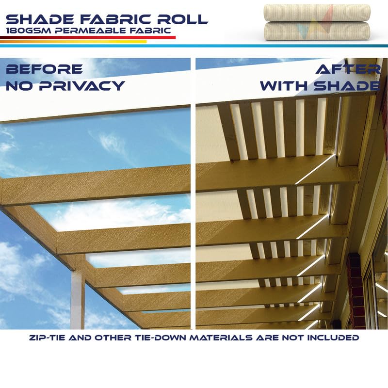 12'x99' Sun Shade Fabric Roll - UV Blocking Shade Cloth for Pergola, Patio & Greenhouse - Outdoor Wind Screen Cover in Beige - Perfect for Backyard, Garden and Outdoor Living Spaces