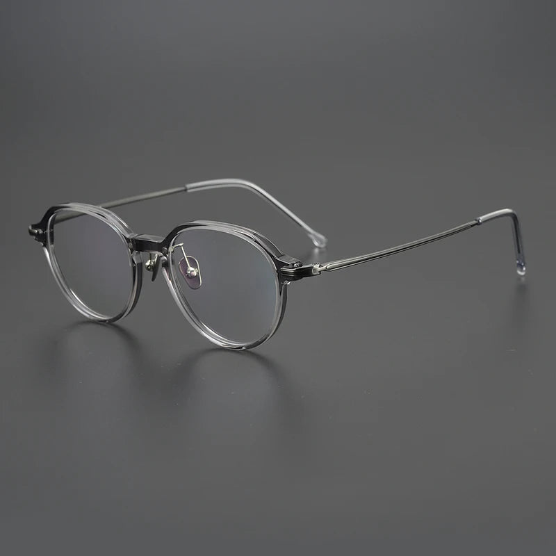 Stylish Unisex Black Titanium Acetate Full Rim Flat Top Oval Eyeglasses - Perfect for Work, Reading & Fashion