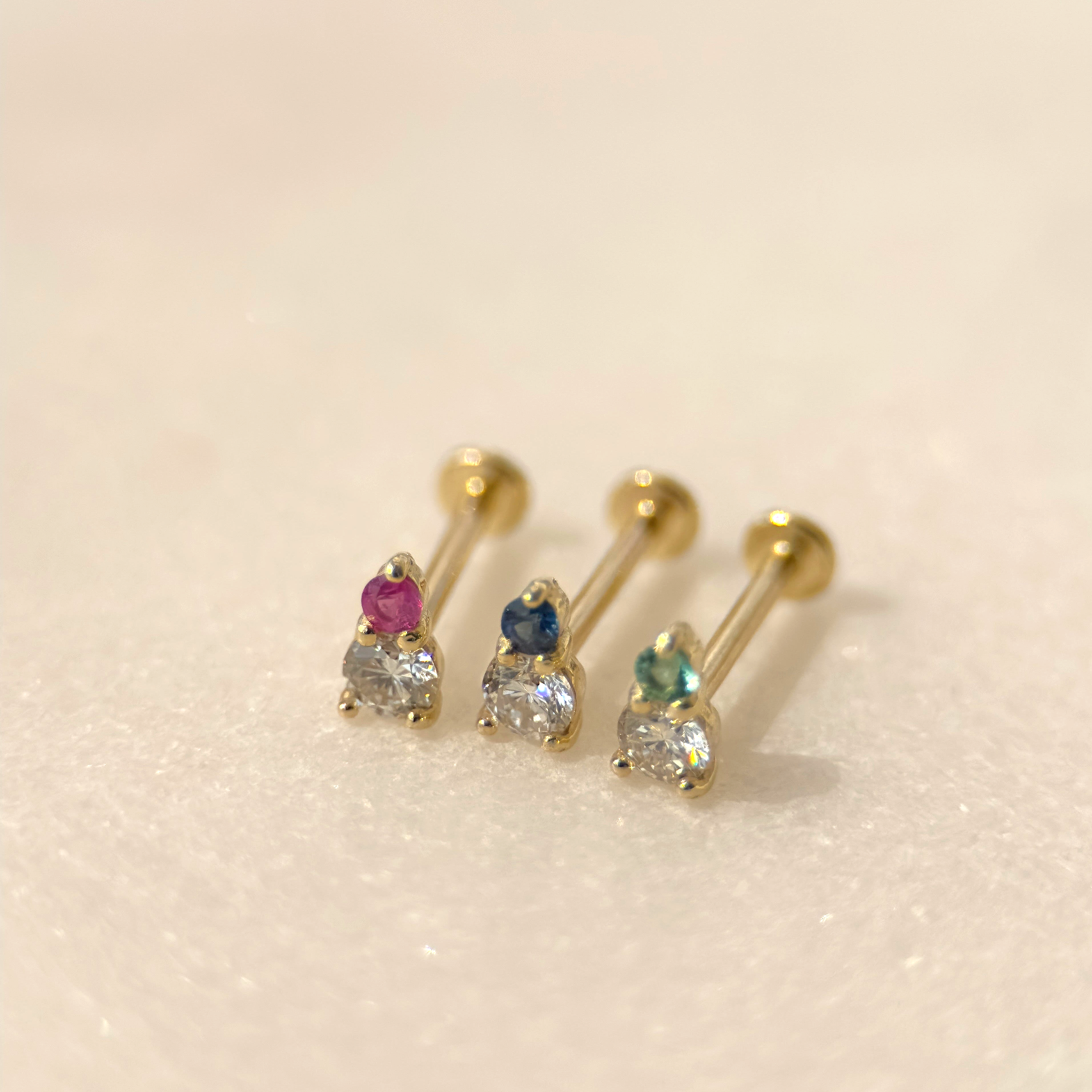 14k Yellow Gold Diamond and Sapphire Flat Back Earrings for Women - Elegant Stud Earrings for Daily Wear, Parties, and Special Occasions