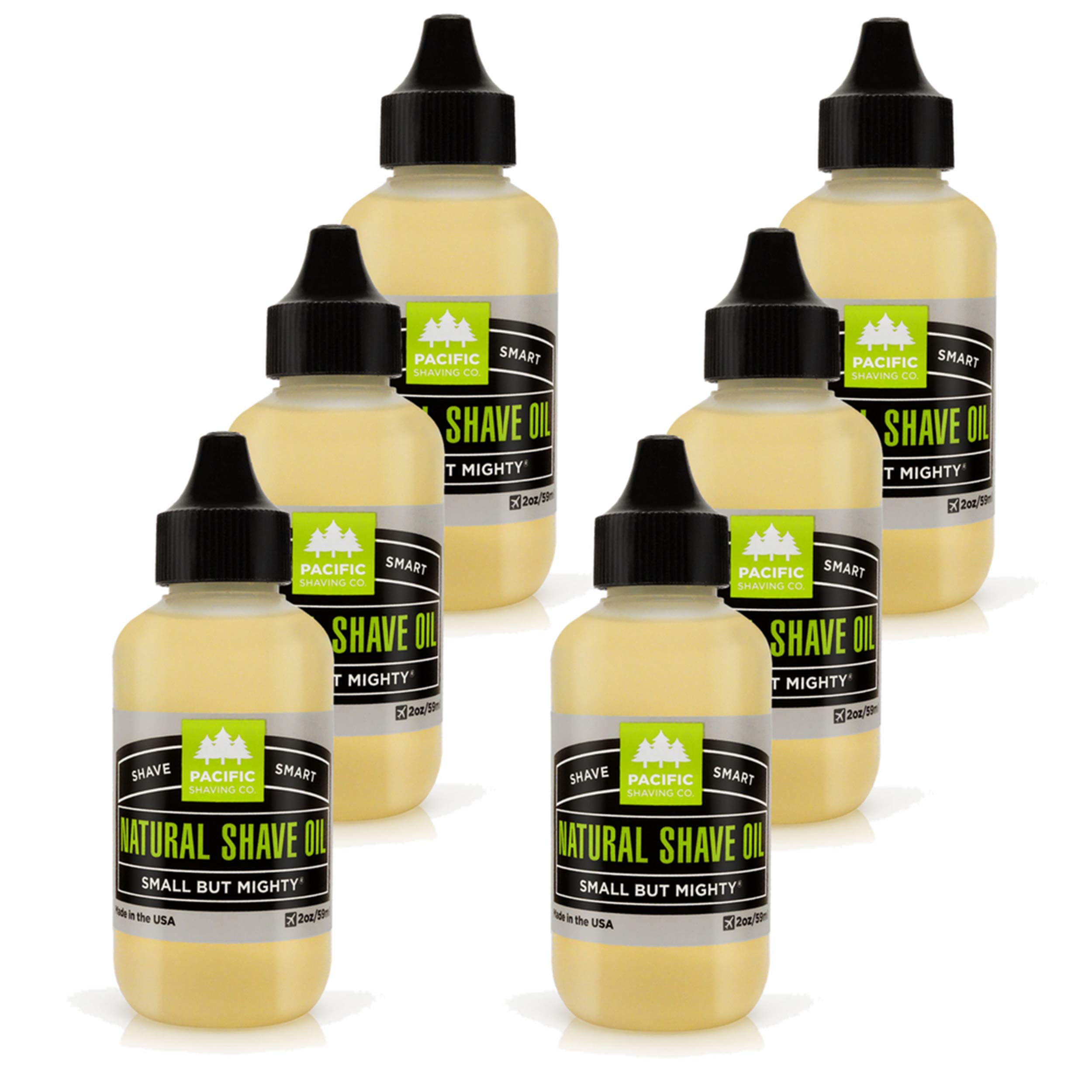 Pacific Shaving Company Natural Shaving Oil for Men & Women - 2 oz Bottle (6 Pack) | Smooth Shave Solution for Sensitive Skin | Travel & Daily Grooming Essential