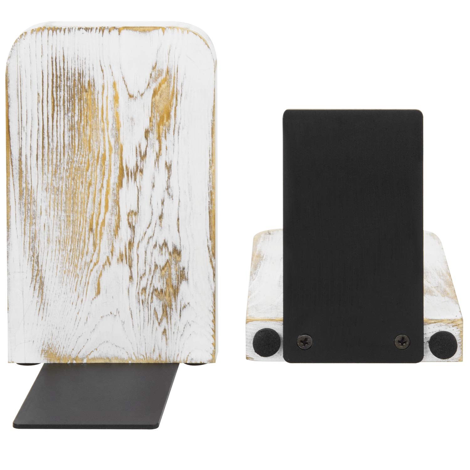 MyGift Whitewashed Wood Bookends for Desk & Bookshelf - Decorative Office Organizer, Rustic Home Decor (1 Pair) - Perfect for Books, Cookbooks, and Displaying Collectibles