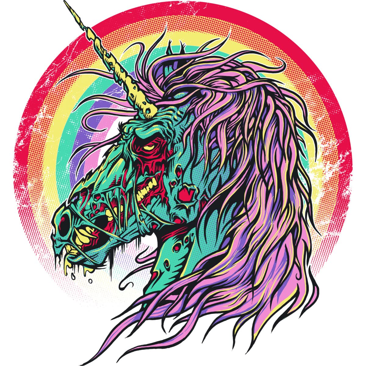 RicoMambo Zombie Unicorn Graphic T-Shirt for Men | Unique Horror Fantasy Design | Perfect for Halloween, Cosplay & Alternative Fashion