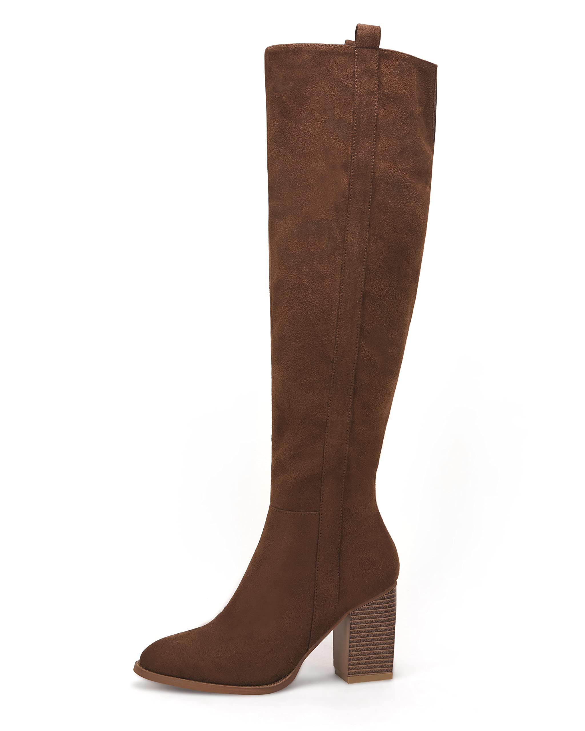 Ermonn Women's Faux Suede Knee High Boots with Side Zipper & Chunky Heel - Stretchable Winter Boots for Cold Weather, Snow & Outdoor Activities
