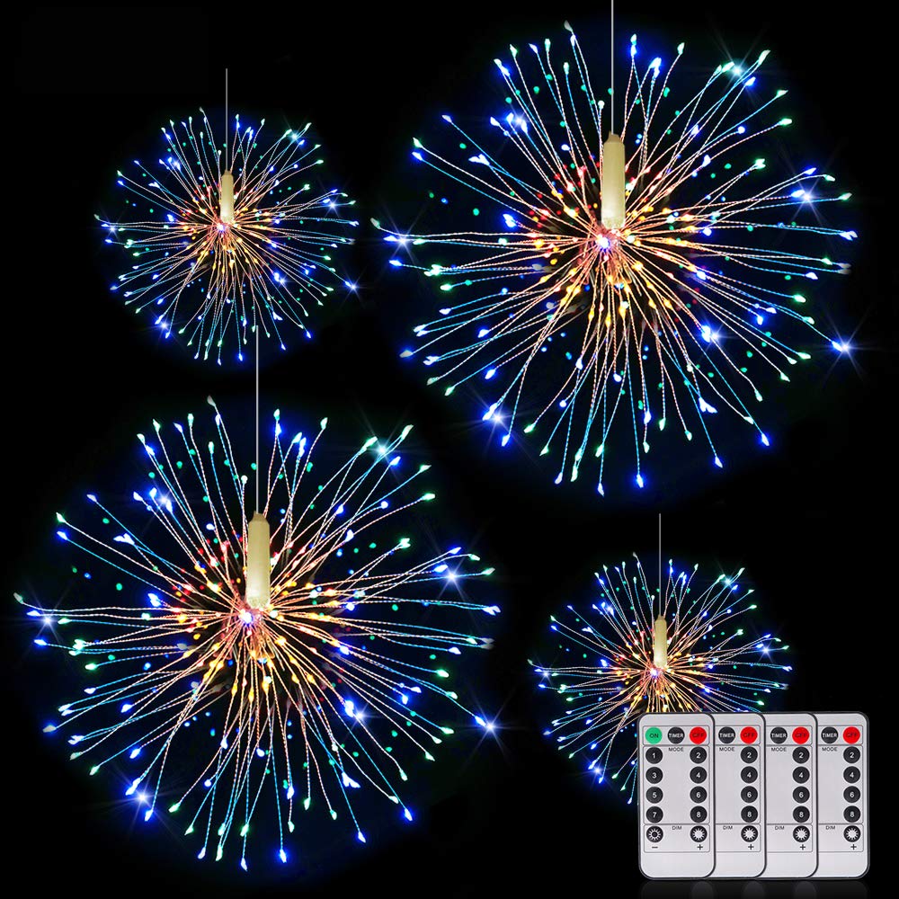 Christmas LED Fairy String Lights - 8 Modes Dimmable Waterproof Starburst Lights for Indoor/Outdoor Decor (120 Multicolor, 4 Pack) | Perfect for Holiday Tree, Patio, Garden, Wedding & Party Decoration