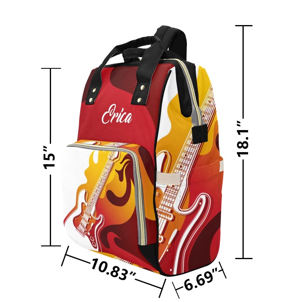 Custom Personalized Electric Guitar Fire Diaper Bag - Waterproof Nursing Tote Backpack for Moms, Travel & Outdoor Baby Essentials (Perfect for Daycare, Beach Trips & Family Outings)