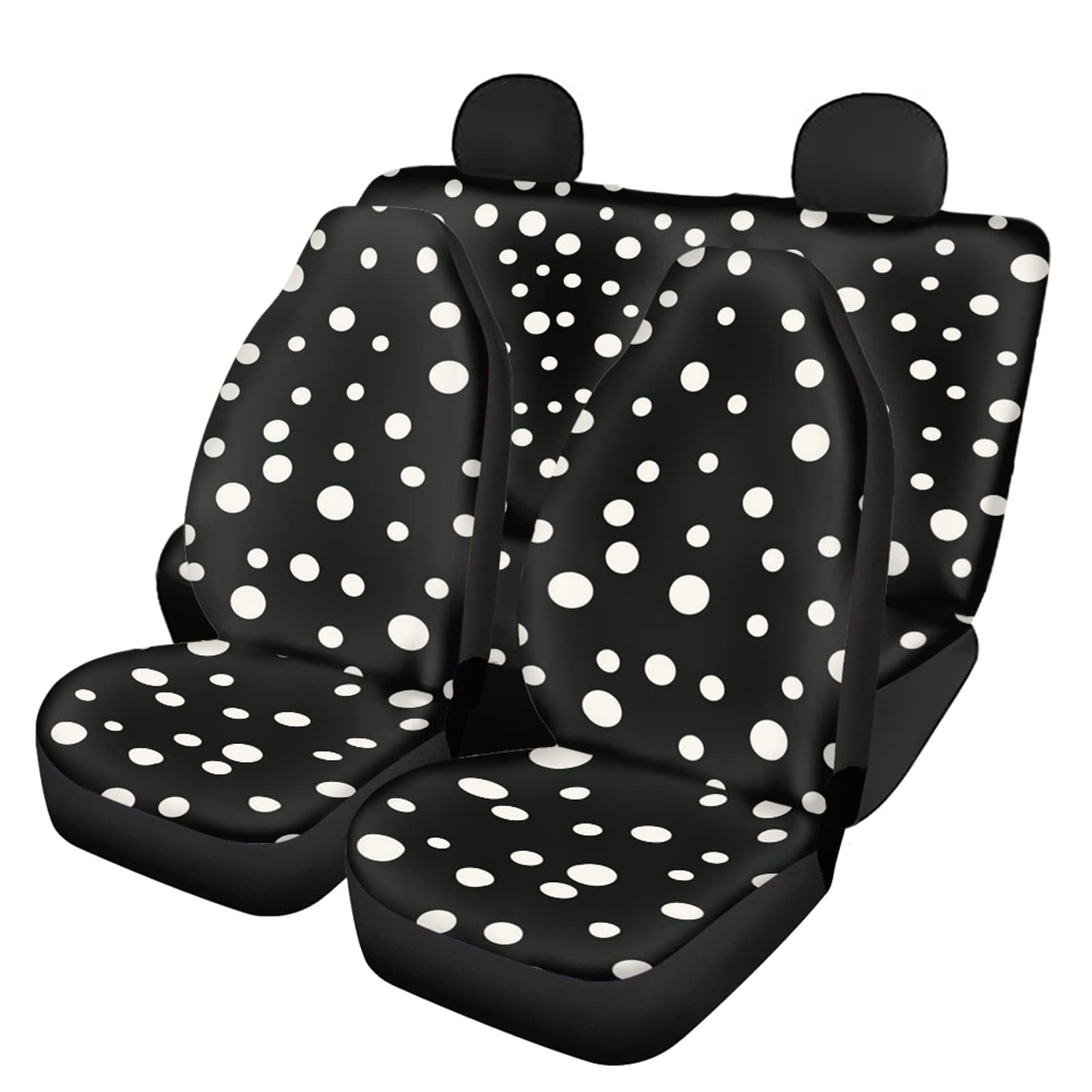 CLOHOMIN 4-Pack Polka Dot Black Car Seat Covers Full Set - Trendy Car Interior Accessories for Women & Girls, Universal Fit Seat Protectors - Perfect Gift for Friends & Family - Ideal for Daily Commute, Road Trips & Car Interior Decoration