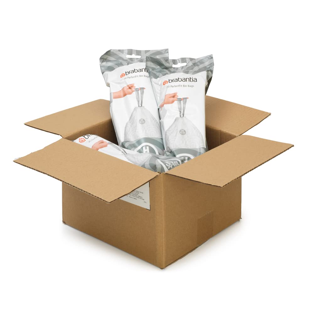 Brabantia PerfectFit Drawstring Trash Bags - 13.2-16 Gallon Heavy Duty Kitchen Garbage Bags (120 Count) - Leakproof & Odor Control for Home, Office & Outdoor Use