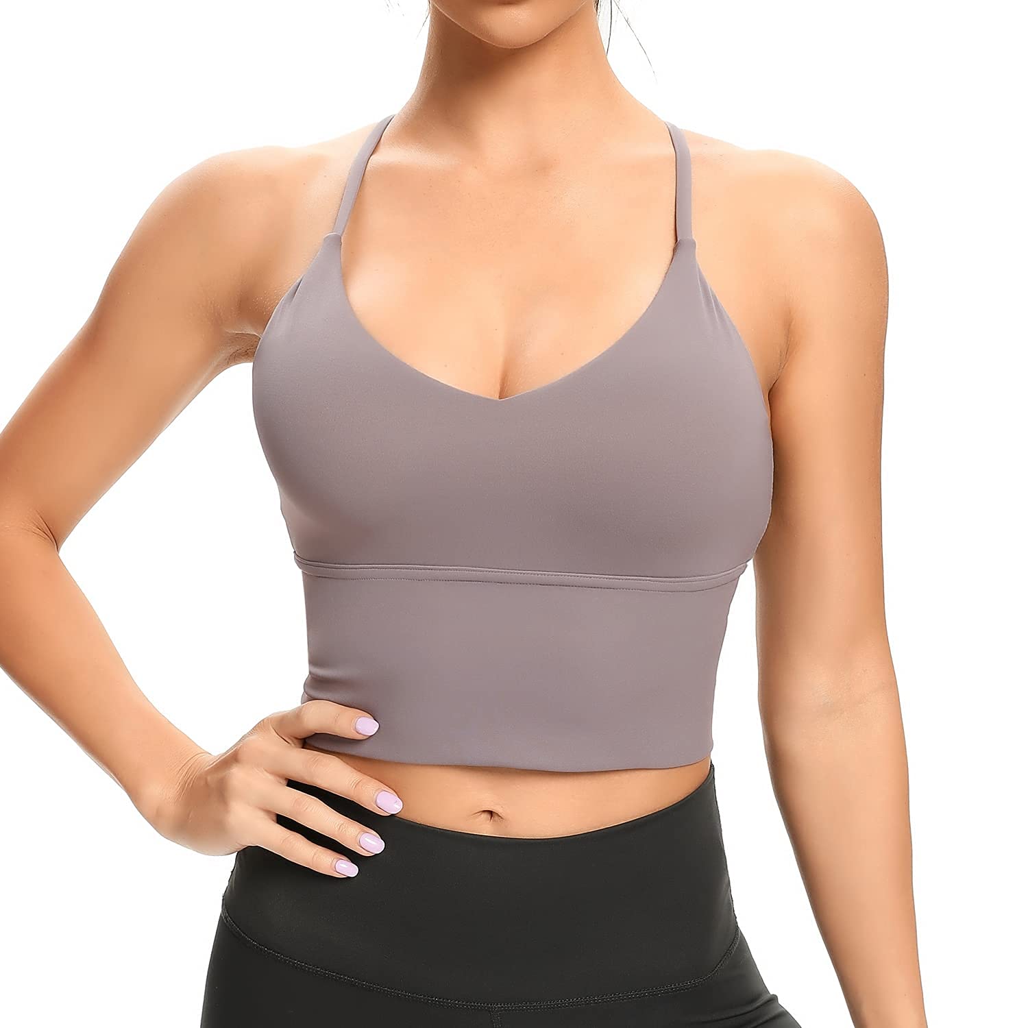 Lemedy Women's Sports Bras - Strappy Longline Fitness Padded Workout Yoga Running Crop Tank Tops - Comfortable Support for Gym, Yoga & Running Activities