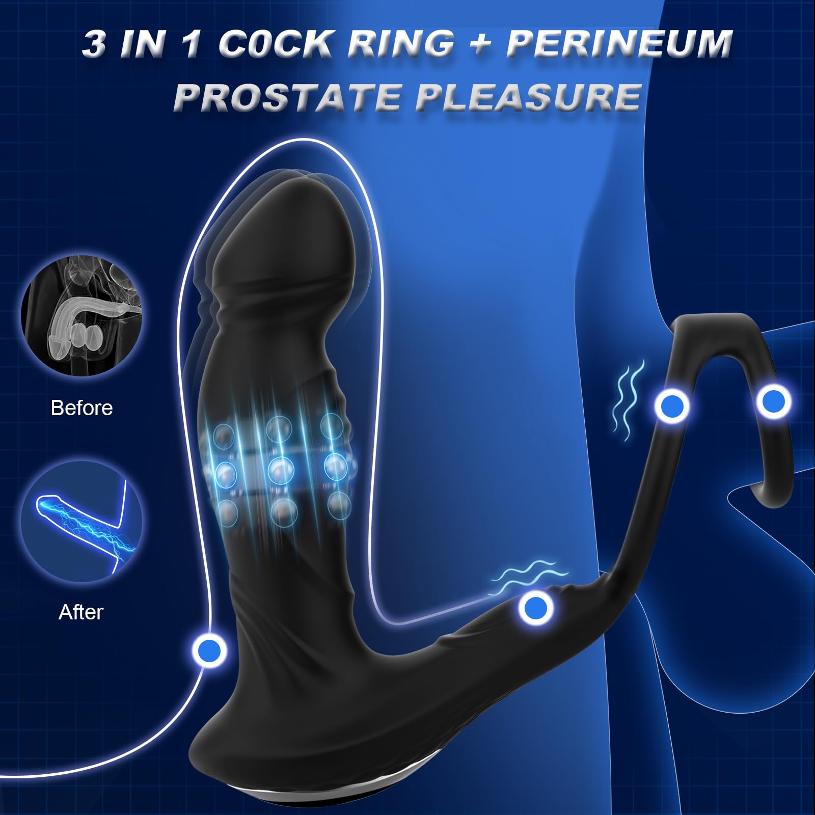App Controlled Prostate Massager with 9 Vibration Modes - Dual Cock Ring Anal Vibrator for Men & Couples | Adult Sex Toy for Solo Play & Partner Intimacy