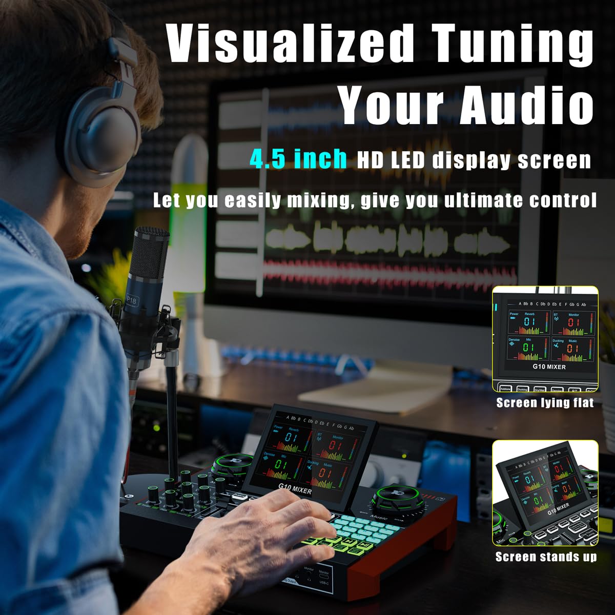 Professional Podcast Equipment Bundle - P18 Condenser Microphone & G10 Audio Interface with Live Sound Card, Voice Changer & Mixer for PC Recording, Gaming, Live Streaming (G10-P18) | Perfect for Home Studios, Twitch Streamers & YouTube Content Creators