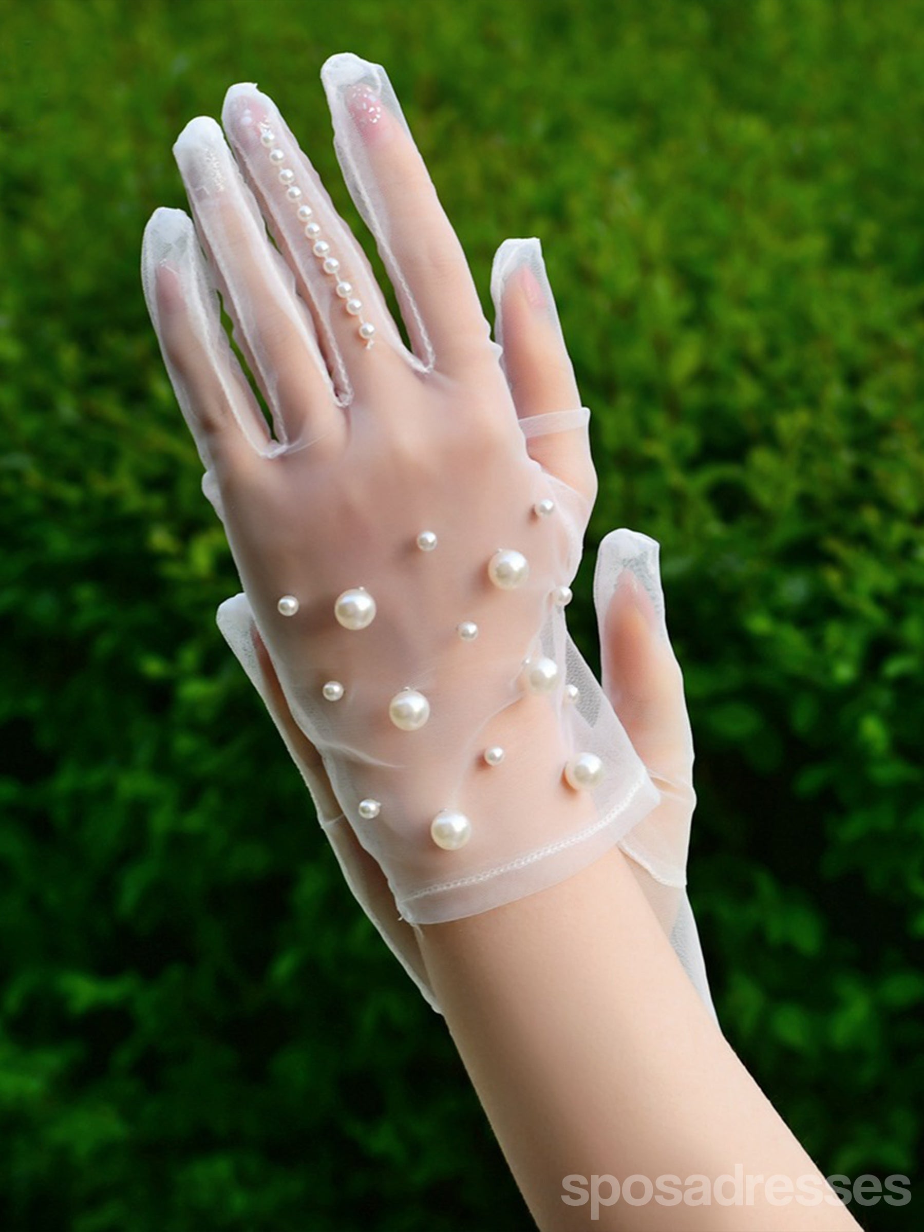 Elegant Pearl Simple Short Bridal Gloves VM05 - Perfect for Weddings, Prom, and Formal Events