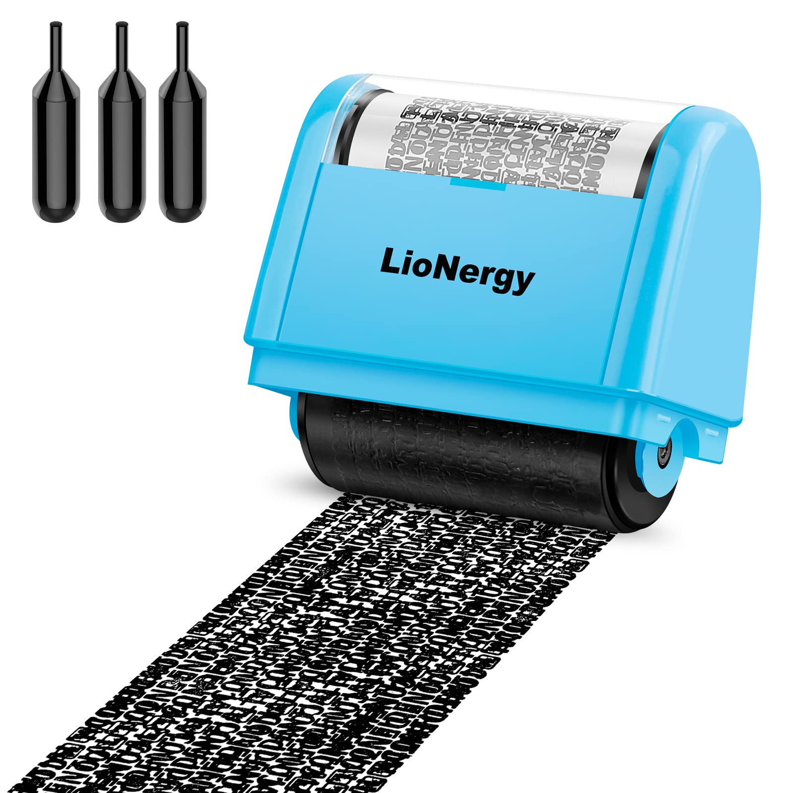 LioNergy Identity Protection Roller Stamp - Security Ink Roller for Preventing Identity Theft with 3 Refill Cartridges (Blue) | Perfect for Shredding Documents, Mail Security & Personal Privacy Protection