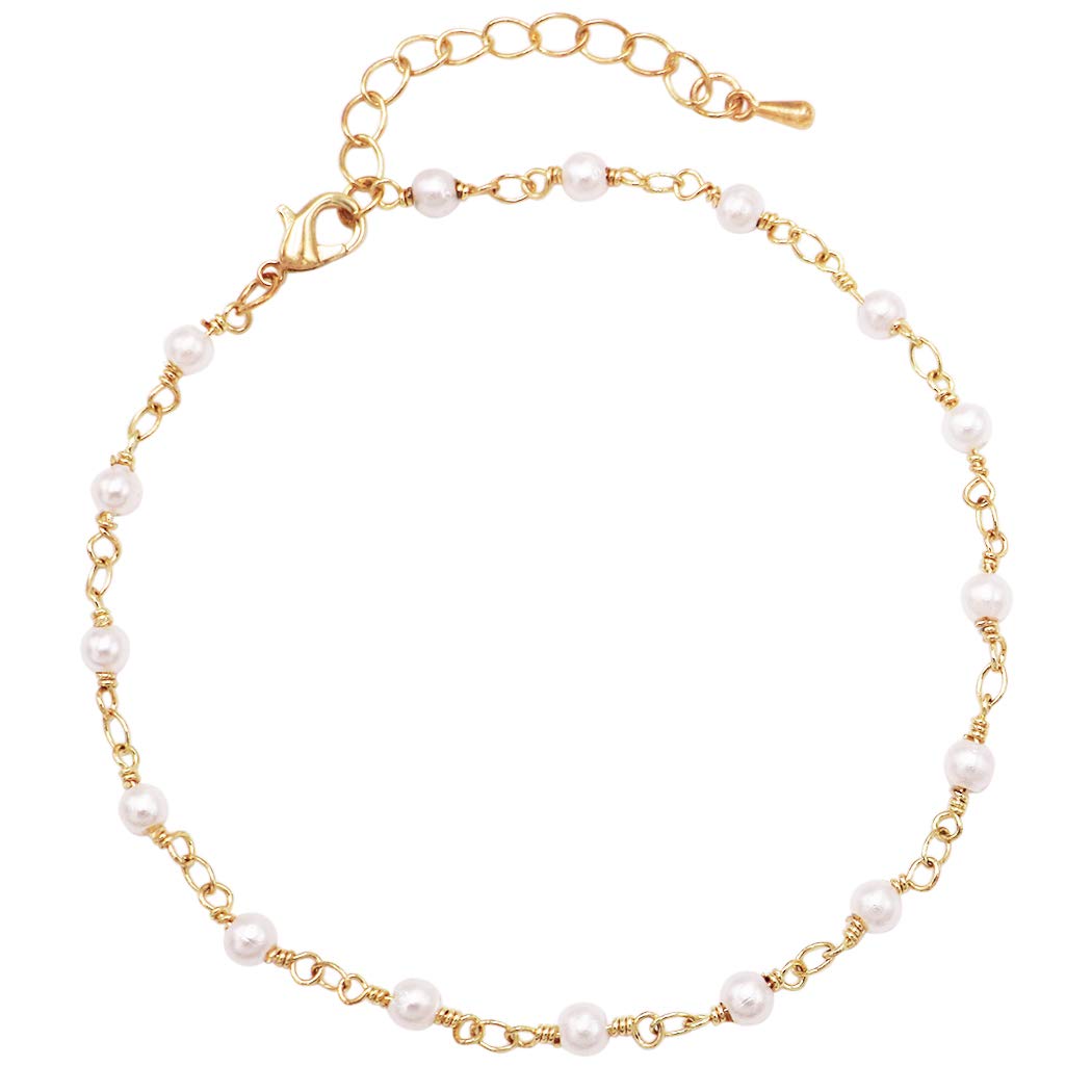 Rosemarie Collections Women's 3mm Crystal Bead Ankle Chain Bracelet Anklet - Adjustable 9