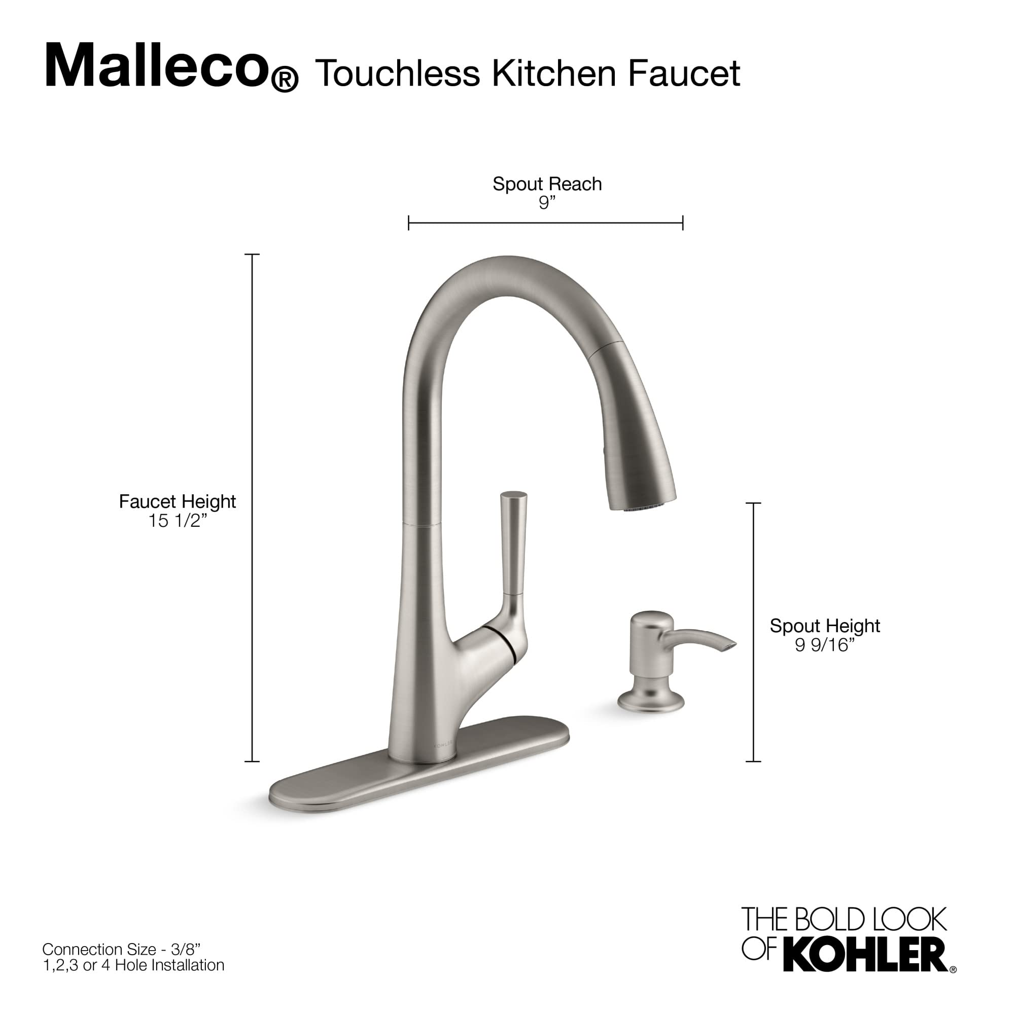 KOHLER R77748-SD-BL Matte Black Touchless Pull Down Kitchen Faucet with Soap Dispenser - Hands-Free Sink Faucet for Modern Kitchens, Perfect for Cooking & Cleaning