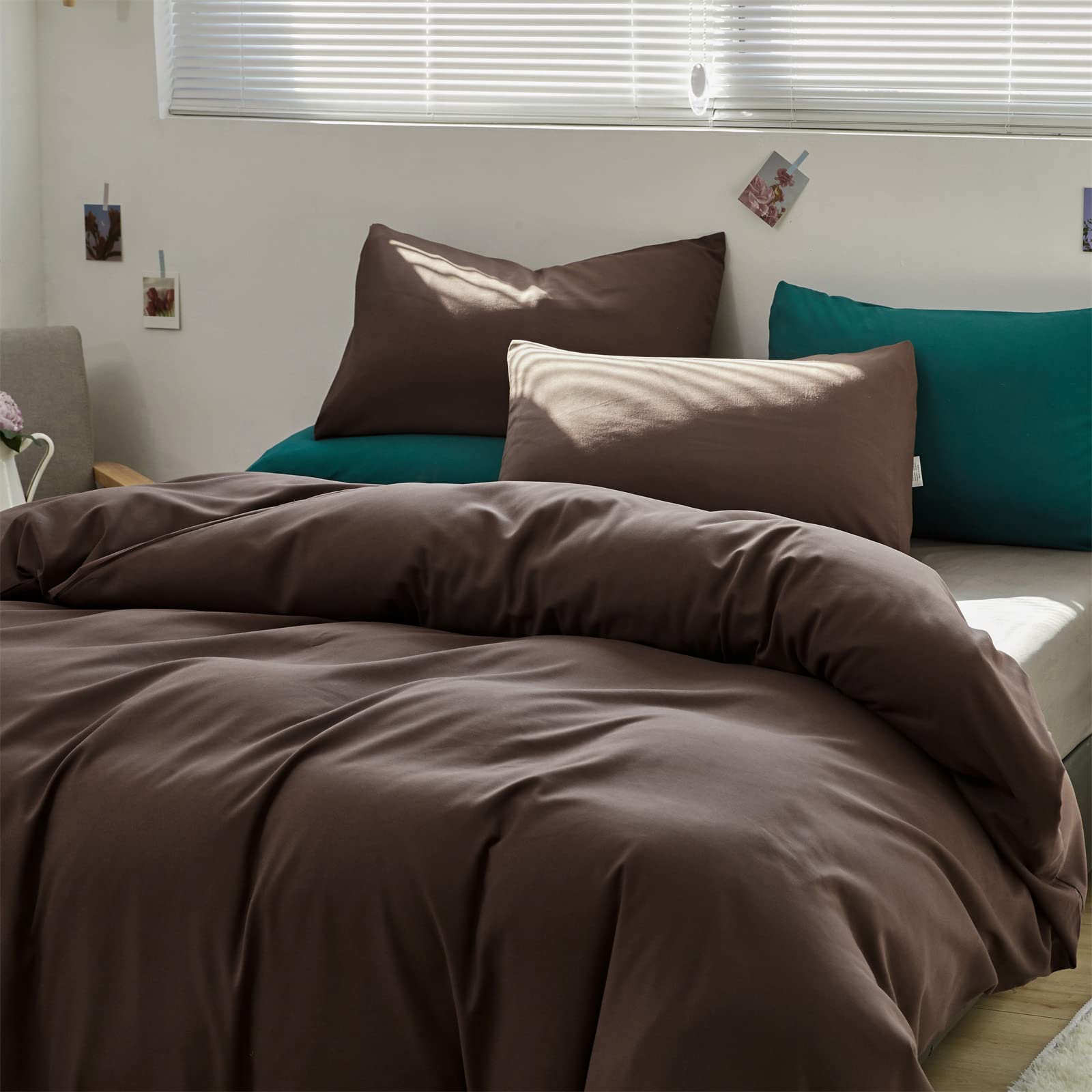 Wellboo King Size Brown Comforter Set - Solid Mocha Coffee Cotton Bedding for Adults & Teens - Dark Chocolate Quilt & Chestnut Blanket - Modern Farmhouse Bedroom Decor - Perfect for Master Bedroom, Guest Room, and Cozy Winter Nights