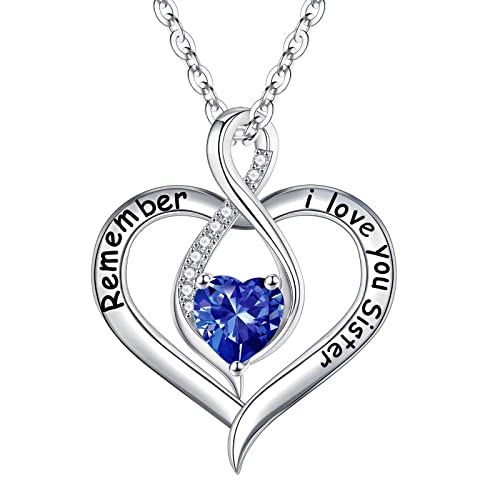 Ursilver Sister Gifts - S925 Sterling Silver Birthstone Necklace Engraved 'Remember I Love You' - Personalized Sister Jewelry with 12 Months Birthstones - Perfect Sister Birthday Gift for Special Occasions