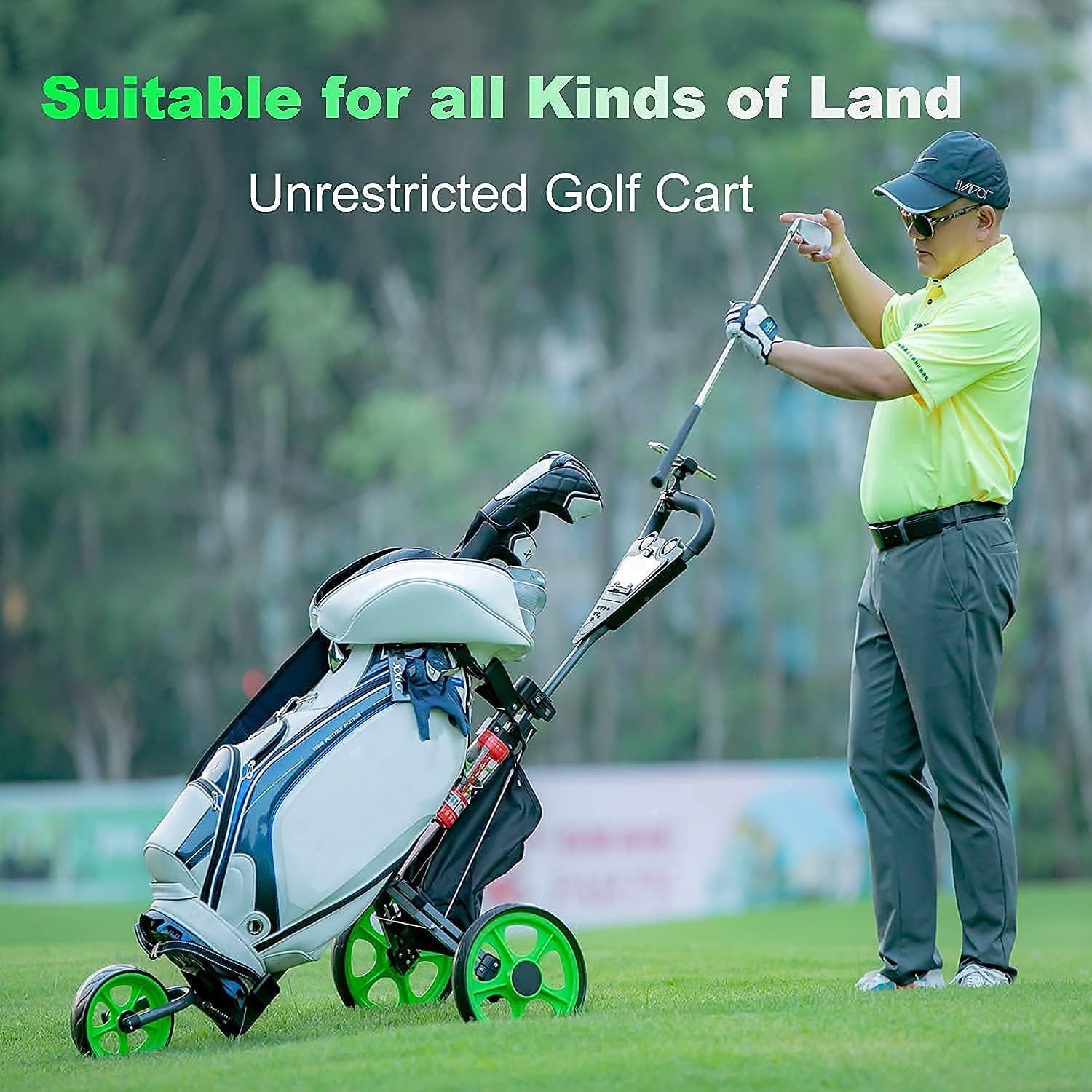Lightweight & Easy Folding 3 Wheel Golf Push Cart with Phone Holder, Cup Holder, Scorecard & Ice Bag - Convenient Golf Accessories for Comfortable Play on the Course | Perfect for Golfers, Seniors & Beginners