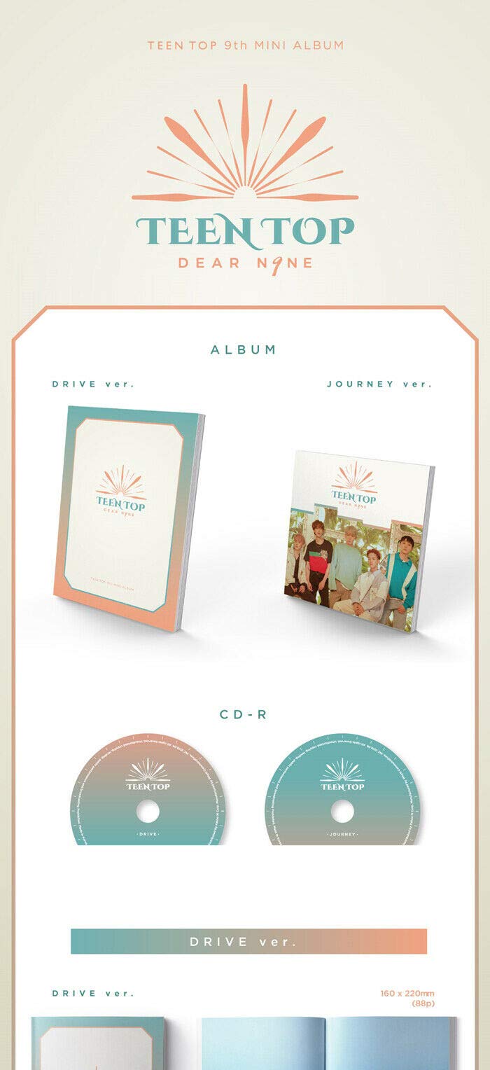 TEEN TOP [DEAR.N9NE] 9th Mini Album [DRIVE+JOURNEY] 2 Version SET - 2CDs + 88p Photo Book + Poster + Clear Photo Cards + Unit Photo Cards + Photo Seals + Tracking Code - Perfect for K-Pop Collectors and Gift Giving