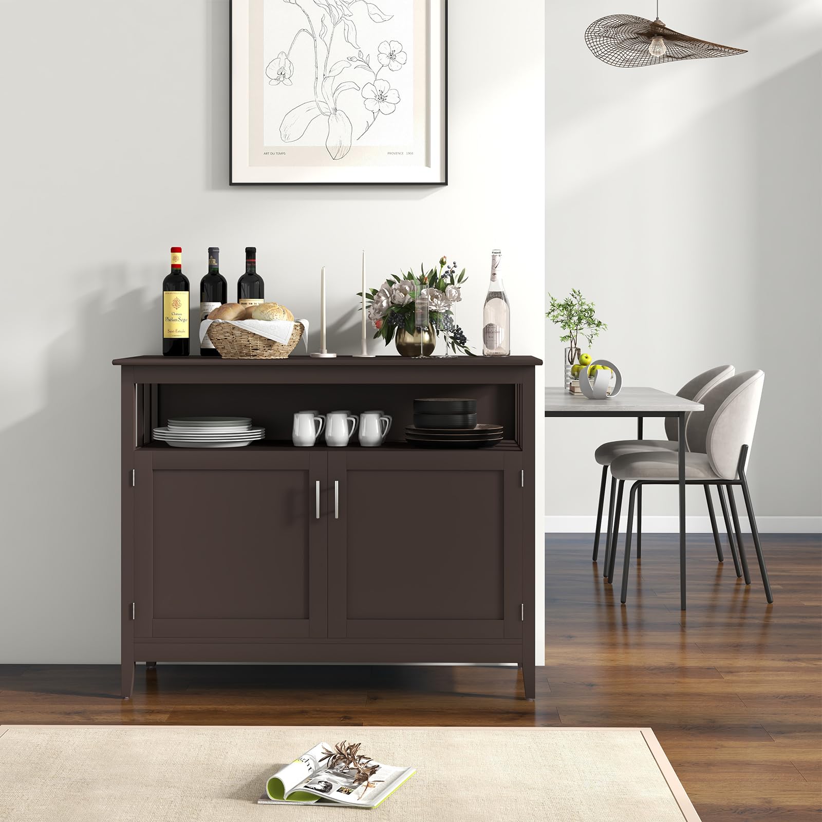 LOKO Freestanding Buffet Cabinet with Storage - Adjustable Shelf Kitchen Sideboard Console Table, 45