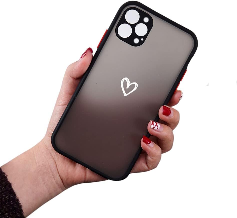 YTanazing Love Hearts Clear Frosted iPhone 12 Pro Max Case - Reinforced Camera Protection, Soft TPU Silicone Slim Cover for Women & Girls (Black) | Perfect for Everyday Use, Gift Giving & Style Protection