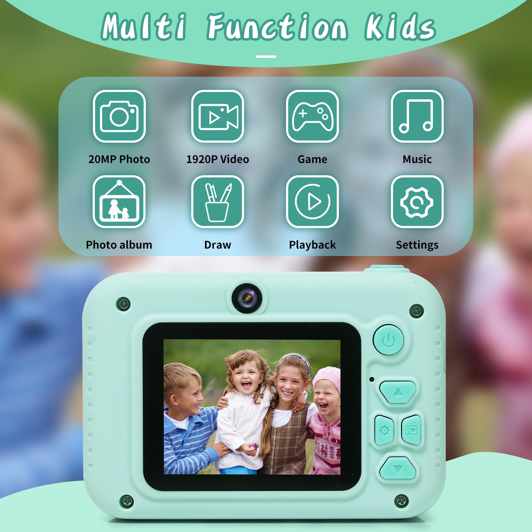 JUVNAWEZ Kids Digital Camera - 1080P HD Video Recorder with 32GB SD Card, Best Christmas Birthday Gift for Boys & Girls Ages 3-10, Fun Learning Toy for Toddlers (Green) - Perfect for Travel, Parties & Outdoor Adventures