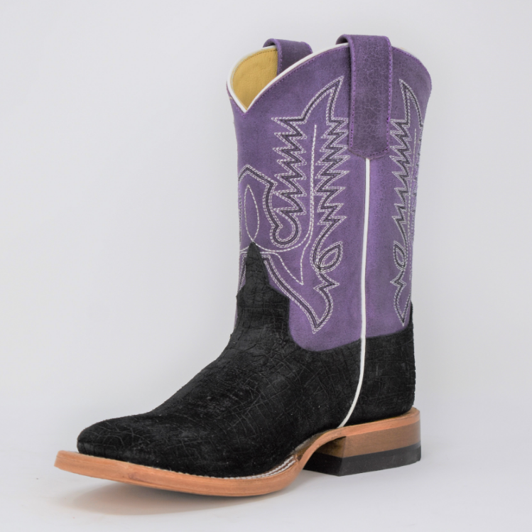 Anderson Bean Kids Guru Matte Black Square Toe Boots - Comfortable & Durable Western Boots for Boys and Girls - Perfect for Rodeo, Horseback Riding & Outdoor Adventures
